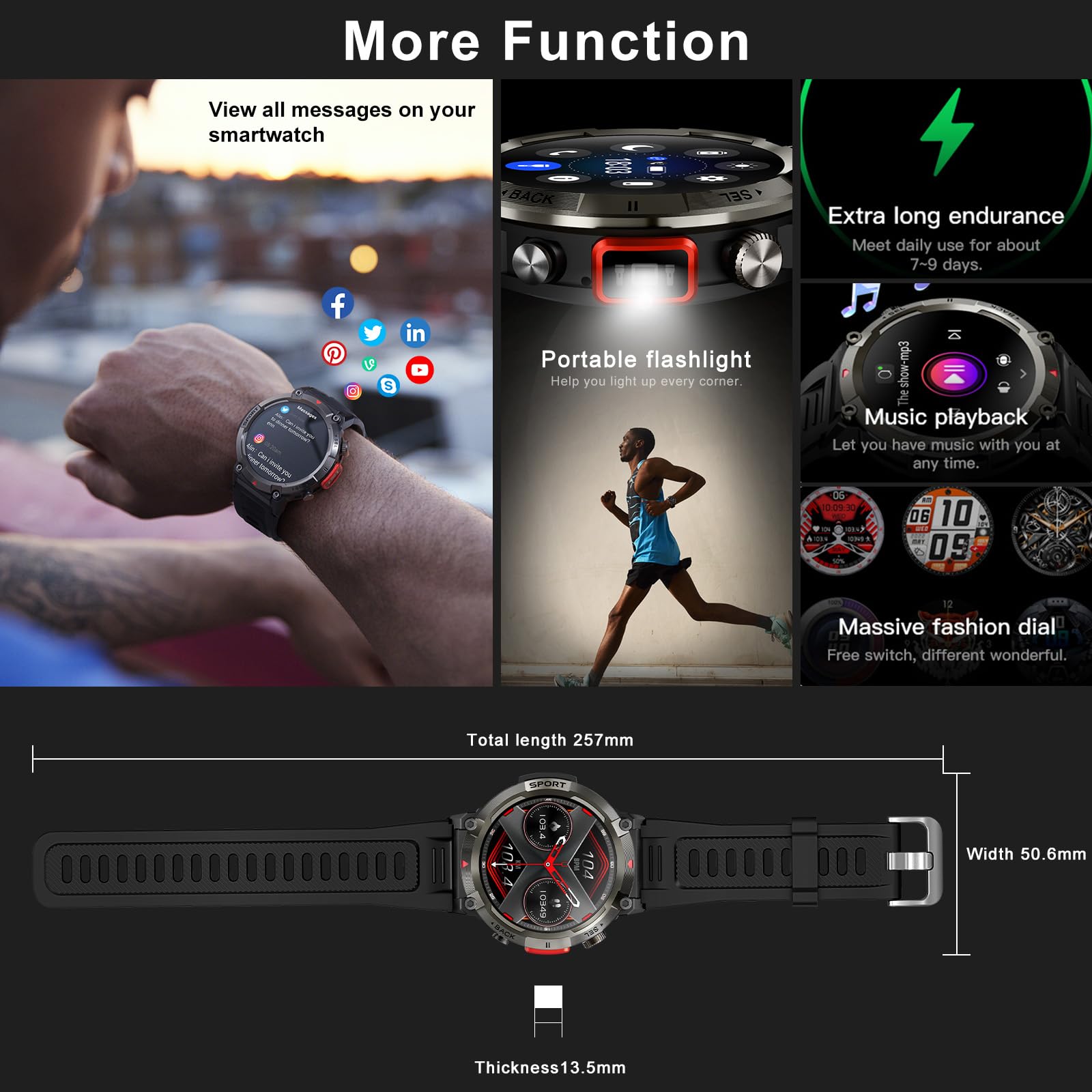 Military Smart Watch for Men - Fitness Tracker with Heart Rate Monitor, Waterproof Activity Watch for Running & Outdoor | Make/Answer Calls | Compatible with Android iPhone Samsung | Perfect for Workouts, Hiking & Daily Use