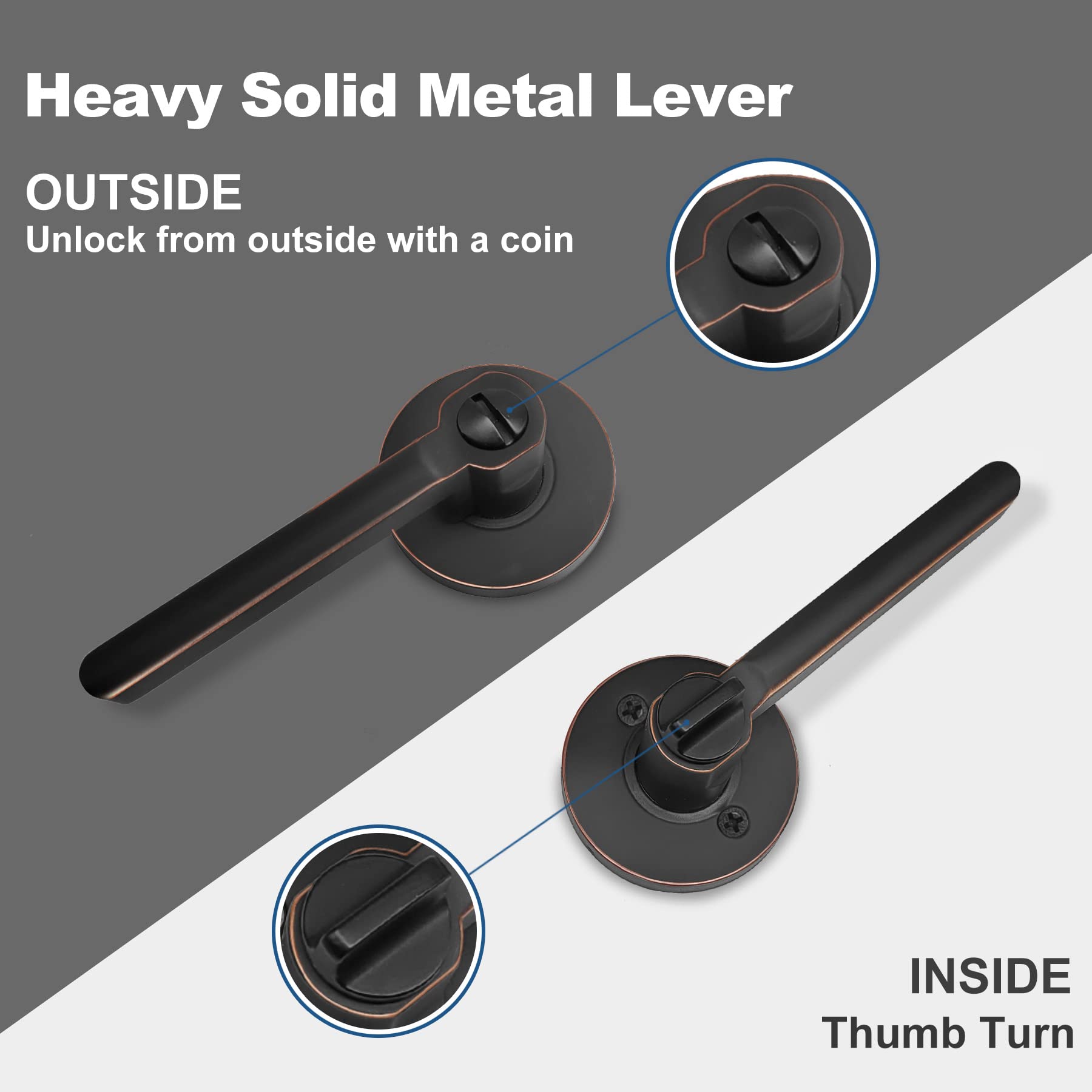 BESTTEN 5-Pack Heavy Duty Oil Rubbed Bronze Privacy Door Handles with Removable Latch Plate - Vienna Series Round Knob Design for Bathroom, Bedroom, Commercial & Residential Use | Durable Hardware for Interior Doors, Cabinets & Home Renovation Projects
