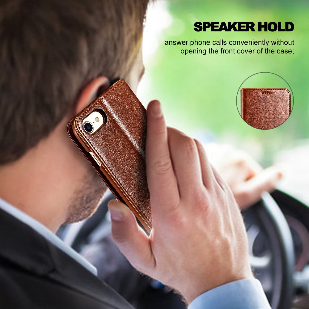 Premium Leather Wallet Case for iPhone SE (2020/2022) & iPhone 8/7 - Flip Card Slots, Kickstand & Magnetic Closure - ICARERCASE Brown - Perfect for Work, Travel & Everyday Use
