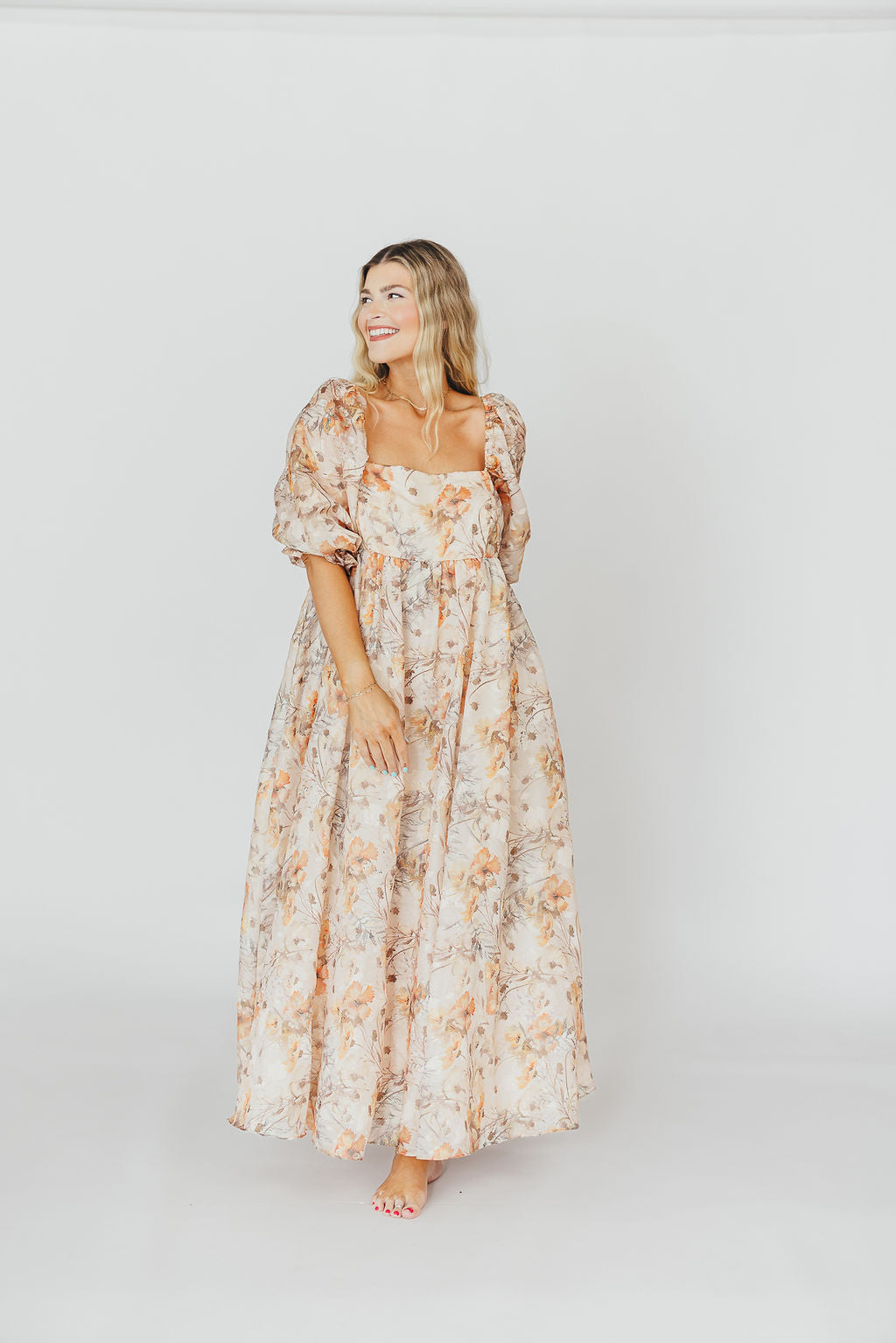 Elegant Beige Multi Smocked Maxi Dress - Bump Friendly Maternity & Inclusive Sizing (S-3XL) | Perfect for Pregnancy, Beach Vacations & Special Occasions