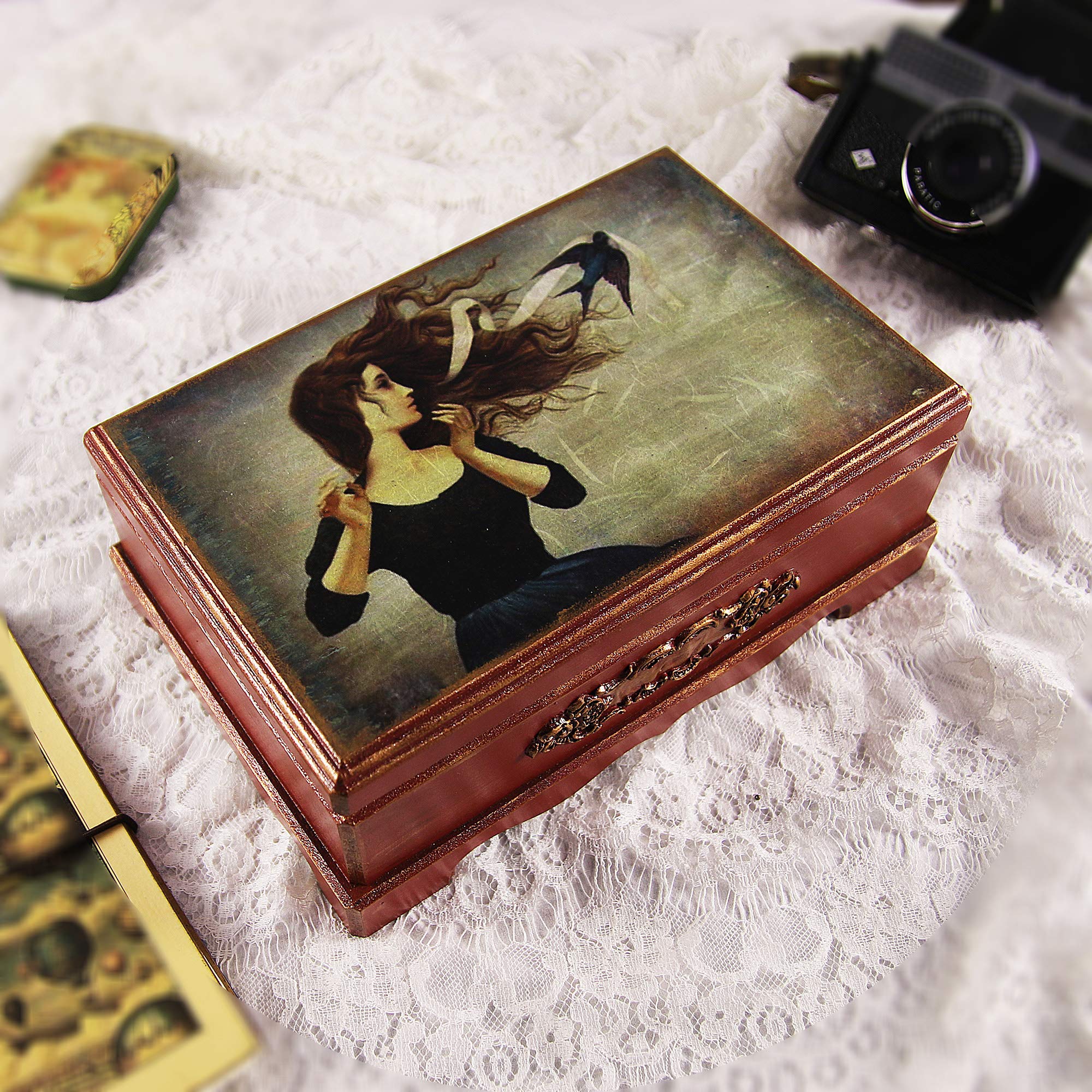Handmade Wooden Jewelry Box - Vintage Keepsake Storage Box for Necklaces, Rings & Treasures - Perfect Memory Box Gift for Mom, Women & Her - Ideal for Wedding, Anniversary & Special Occasion Gifts