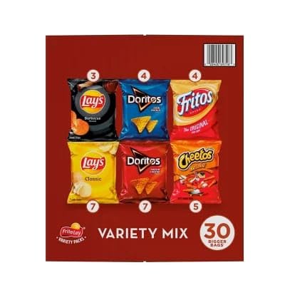 Frito-Lay Variety Pack Snack Mix - Big Grab Chips, 30 Count (4 oz Bags) - Perfect for Parties, Office Snacks & On-the-Go Munching