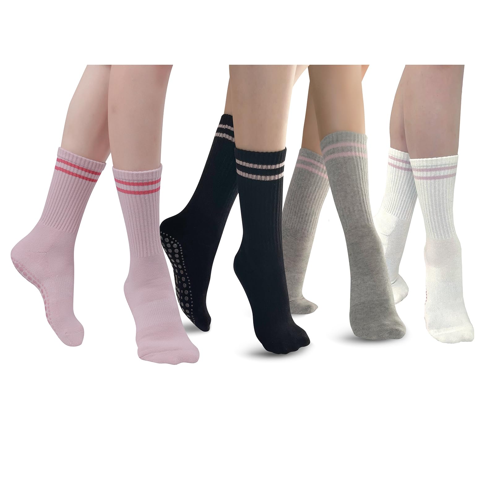 JCZANXI Non-Slip Yoga Socks for Women - Grippy Workout Socks for Yoga, Pilates, Barre & Dance - Cushioned Crew Socks with Toe Grip - Perfect for Home Fitness, Studio Classes & Cold Floors
