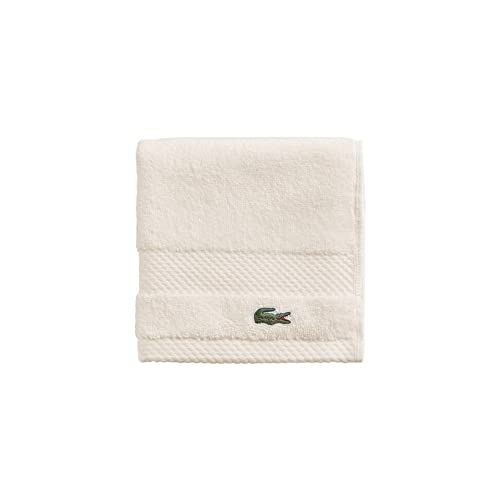 Lacoste Heritage Supima Cotton Wash Cloth - Ultra Soft 13x13 Inch Face & Body Towel for Spa, Gym & Travel - Chalk White