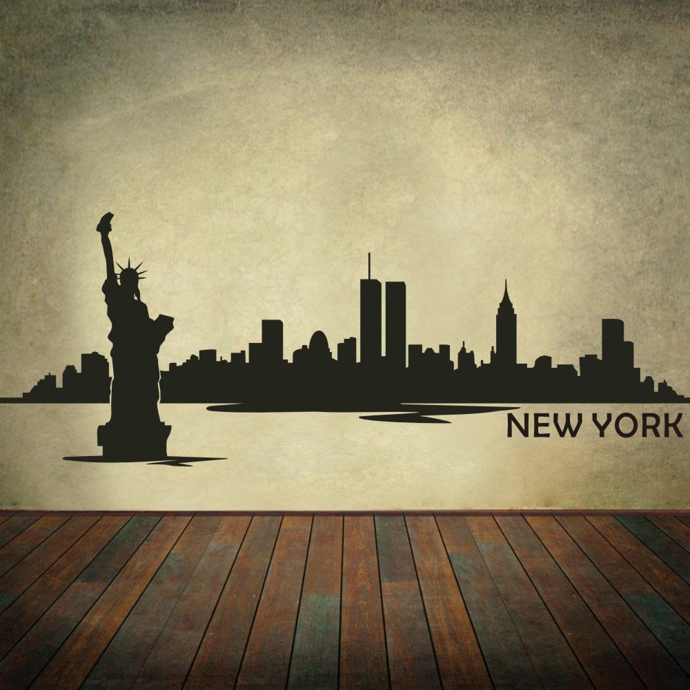 New York Skyline Wall Decal - Black Vinyl Sticker for Living Room Decor