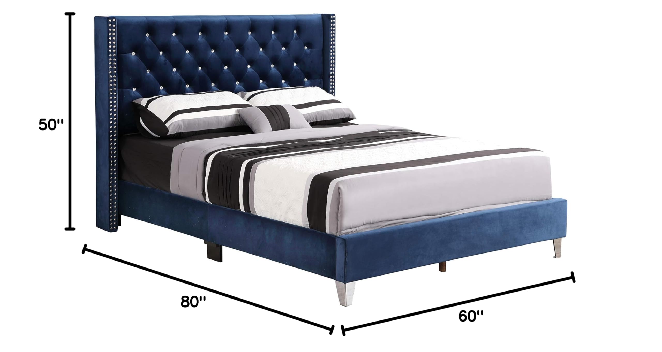 Glory Furniture Upholstered Queen Size Bed Frame - Navy Blue Fabric Headboard | Modern Bedroom Furniture for Master & Guest Rooms