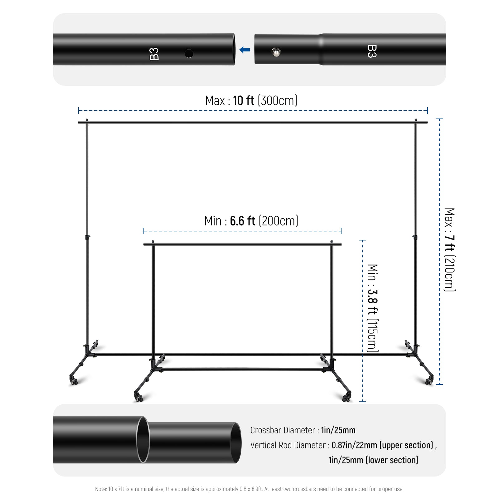NEEWER NK 02 Upgraded 10x7ft Heavy Duty Photography Backdrop Stand with Wheels - Perfect for Studio, Portrait, and Video Shooting Background Setup
