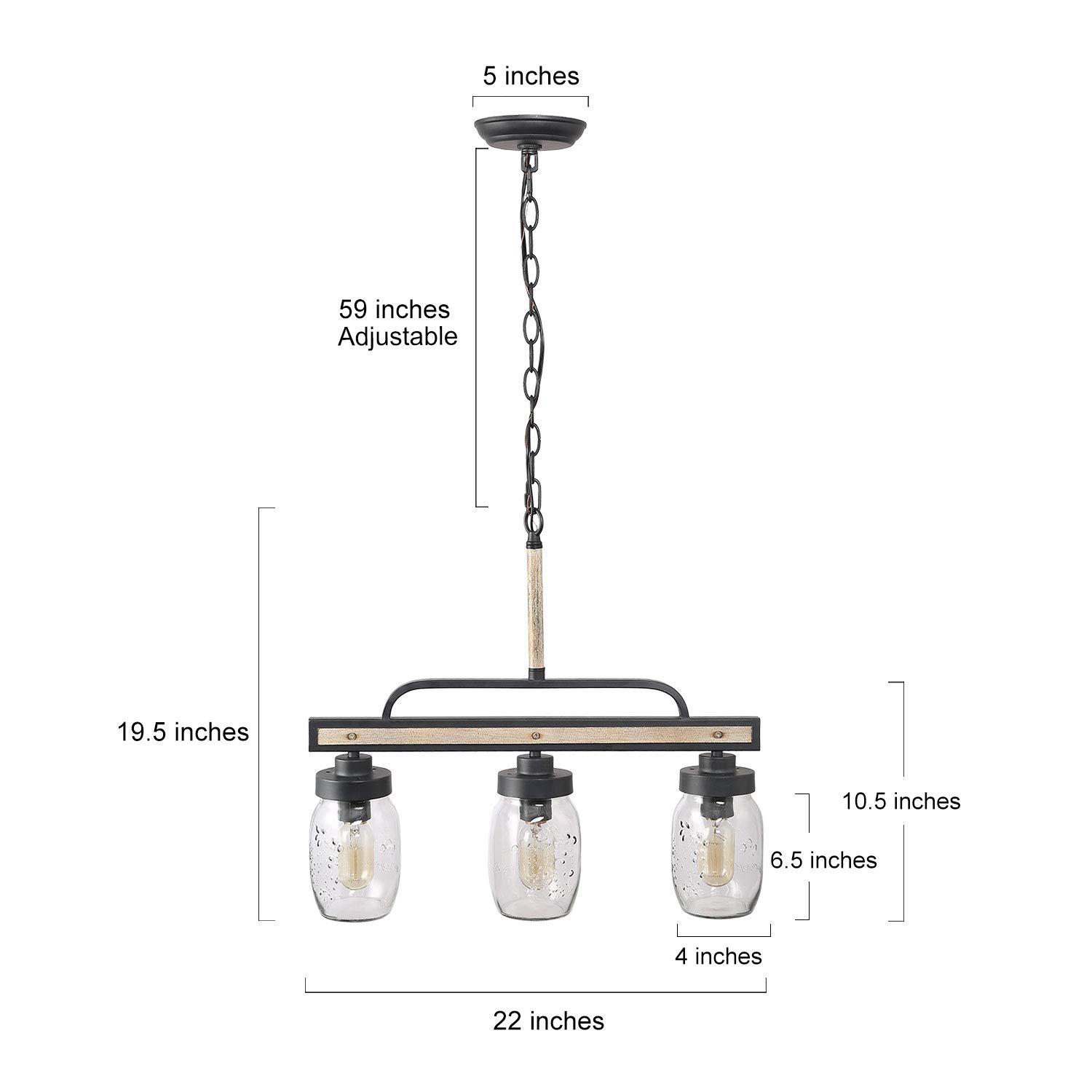 Rustic Mason Jar Chandelier - Farmhouse Lighting with Metal Finish & Glass Pendant for Dining Room, Kitchen Island - Perfect for Country Style Home Decor & Cozy Dining Ambiance