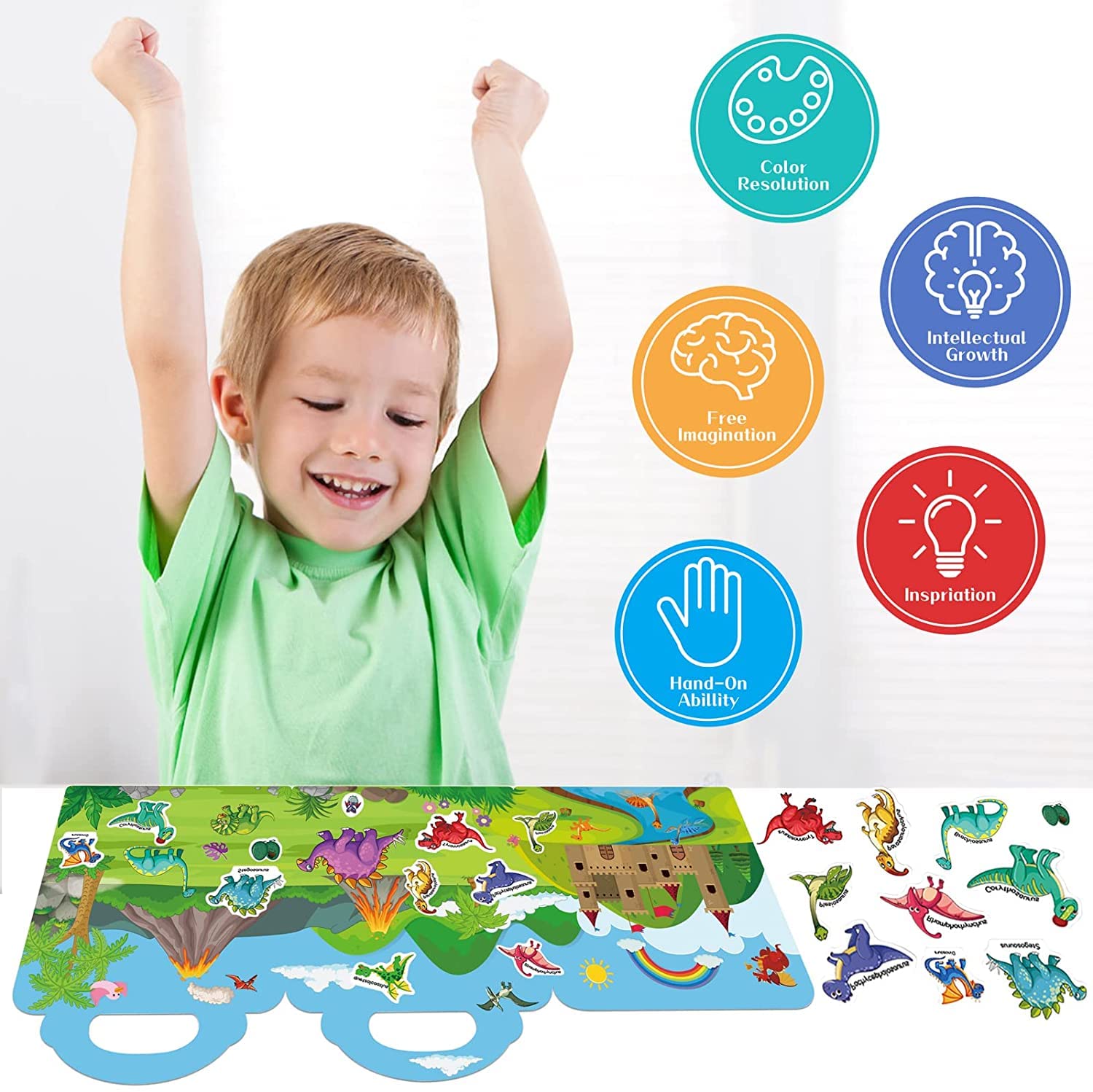 Reusable Sticker Books for Kids - Educational Travel Learning Toys for Toddlers 3-5 Years Old | Dinosaur, Space & Ocean Animal Themes | Perfect for Road Trips, Airplane Activities & Preschool Learning