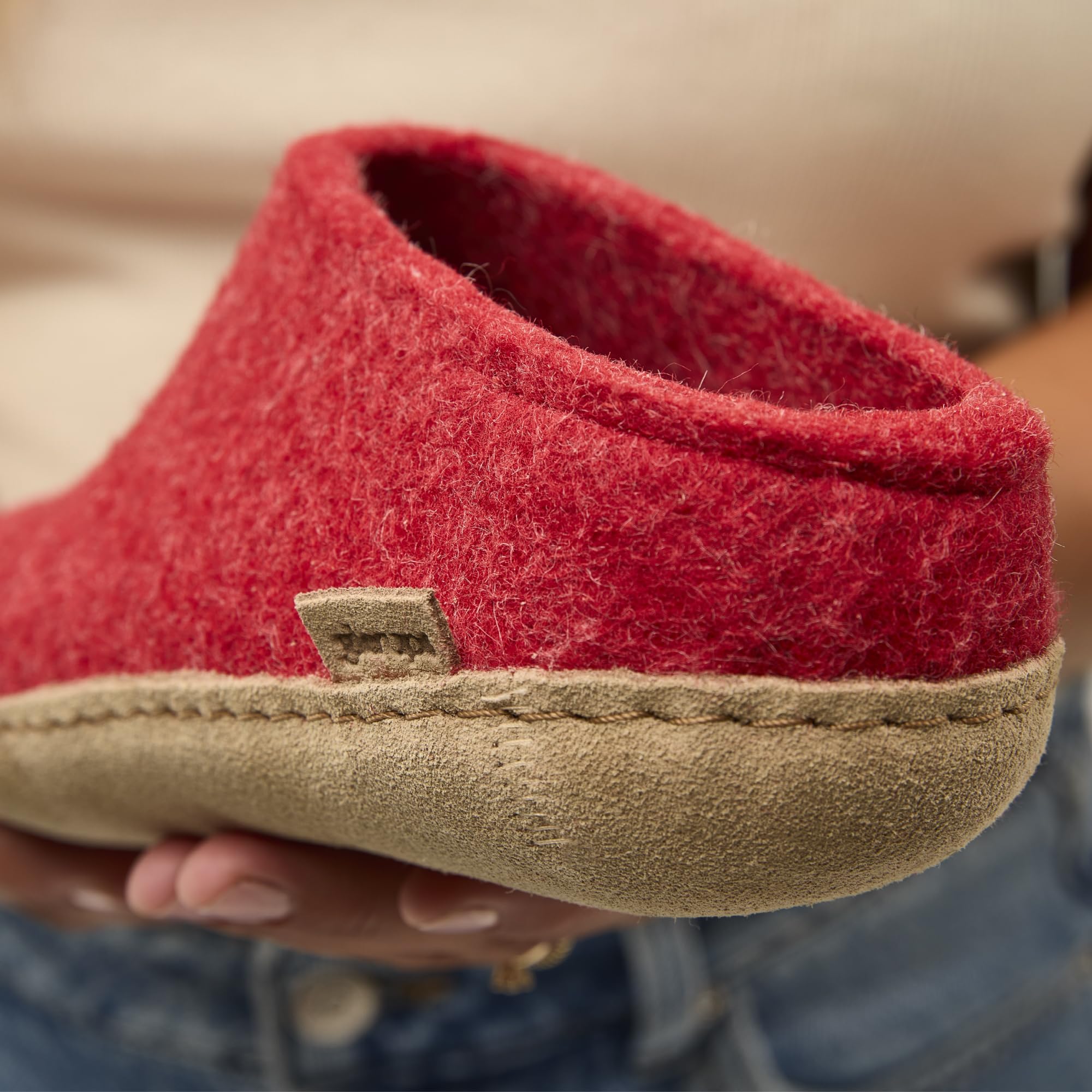 Glerups Unisex B-08 Wool Felt Slippers for Men & Women - Size 43 M (US 9-10) in Red - Cozy Indoor House Shoes for Home, Office & Relaxation