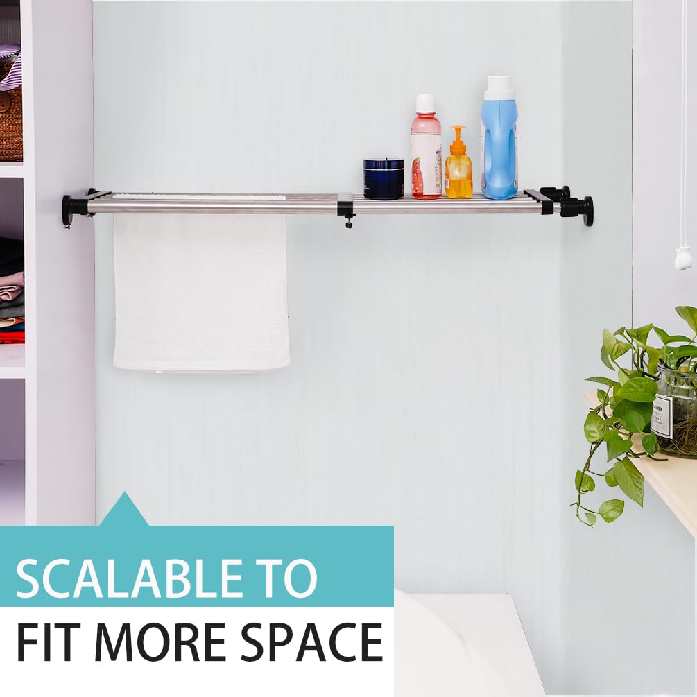 Hershii Expandable Closet Organizer - Adjustable Tension Shelf Rod, 23.62-39.37 Inches Metal Storage Rack for Wardrobe, Cabinet, Kitchen & Bathroom - Space Saving DIY Divider (Black) - Perfect for Small Spaces & Closet Organization