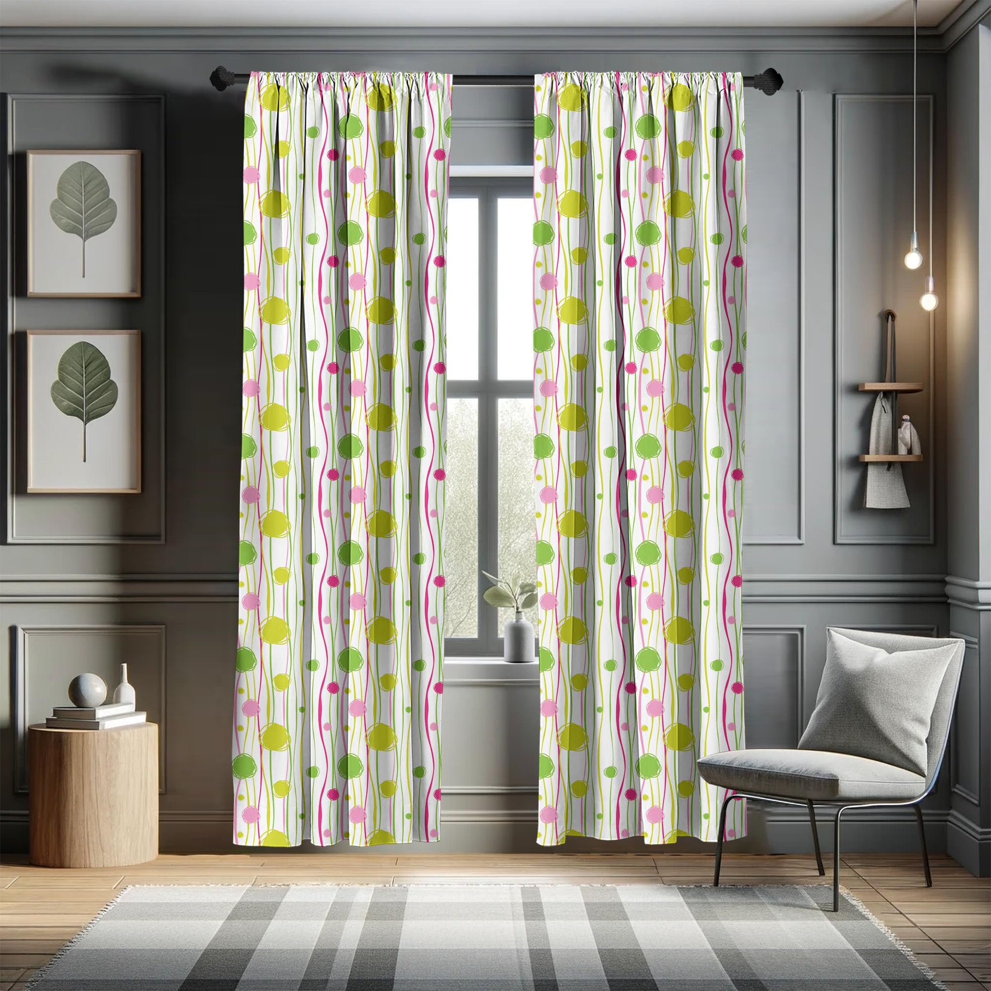 Ambesonne Doodle Style Wavy Stripes & Spots Window Curtains - 2 Panel Set, 28