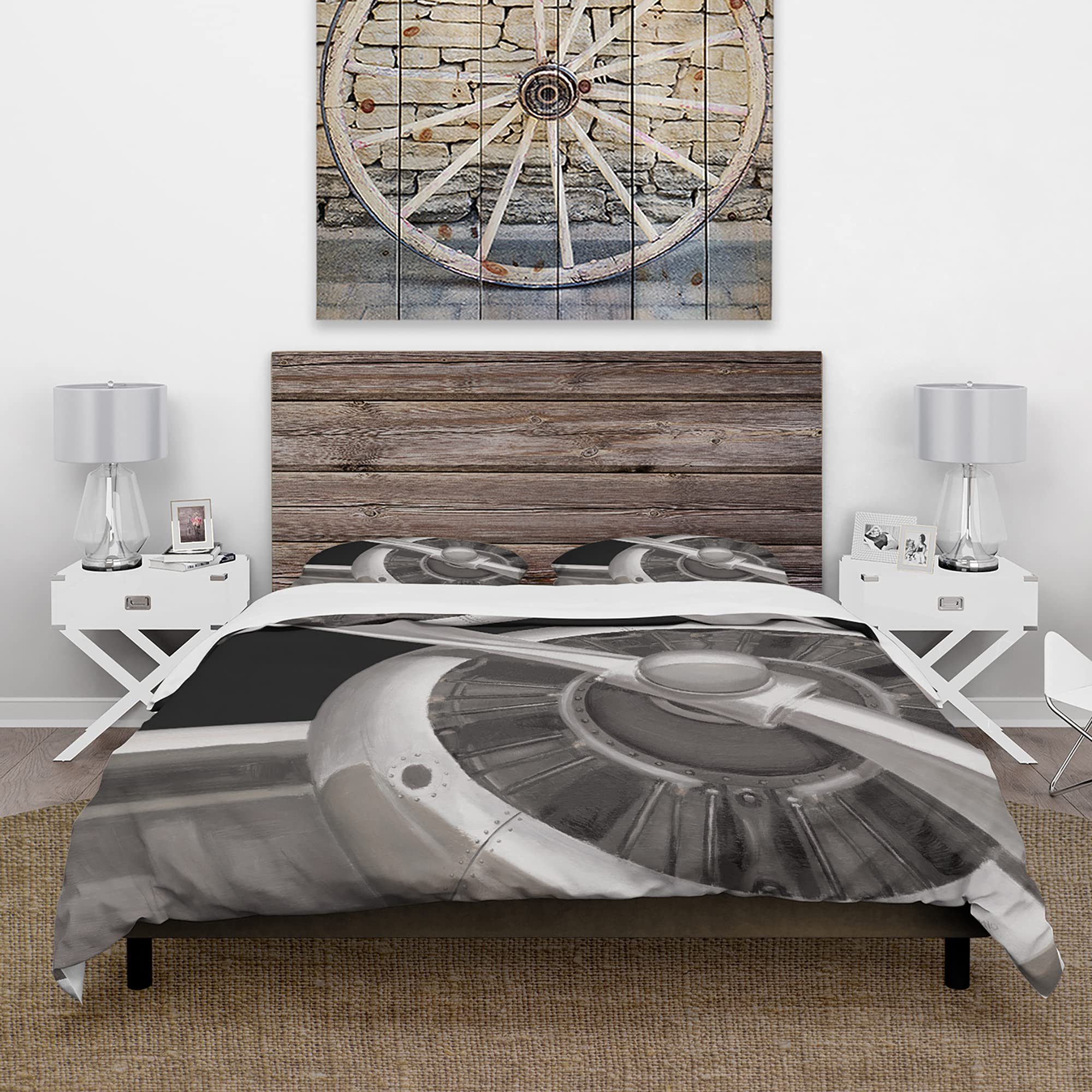 DesignQ Airplane Themed Grey Duvet Cover Set King Size - 3 Piece Transportation Bedding Set for All Seasons | Perfect for Aviation Enthusiasts & Travel Themed Bedrooms