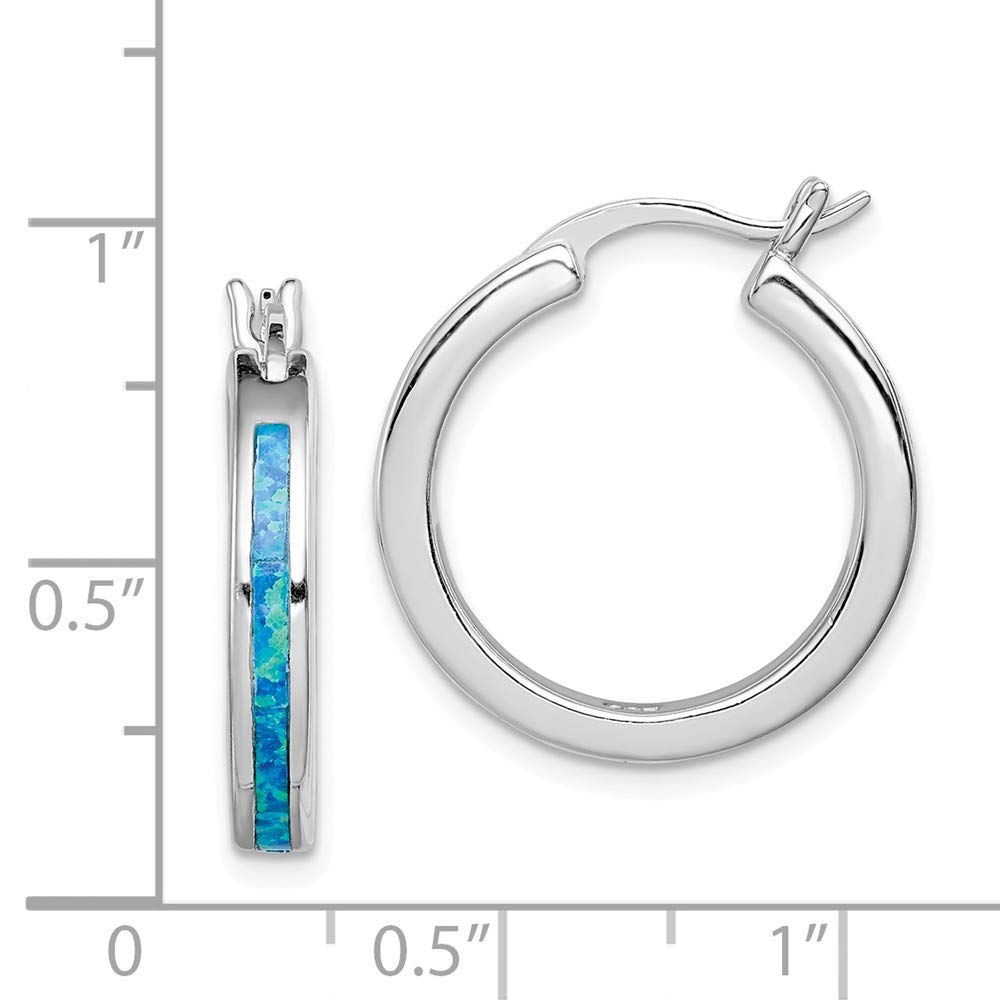 925 Sterling Silver Blue Simulated Opal Hoop Earrings for Women - 23mm x 4mm Dainty Inlay Design - Perfect for Everyday Wear, Parties & Special Occasions
