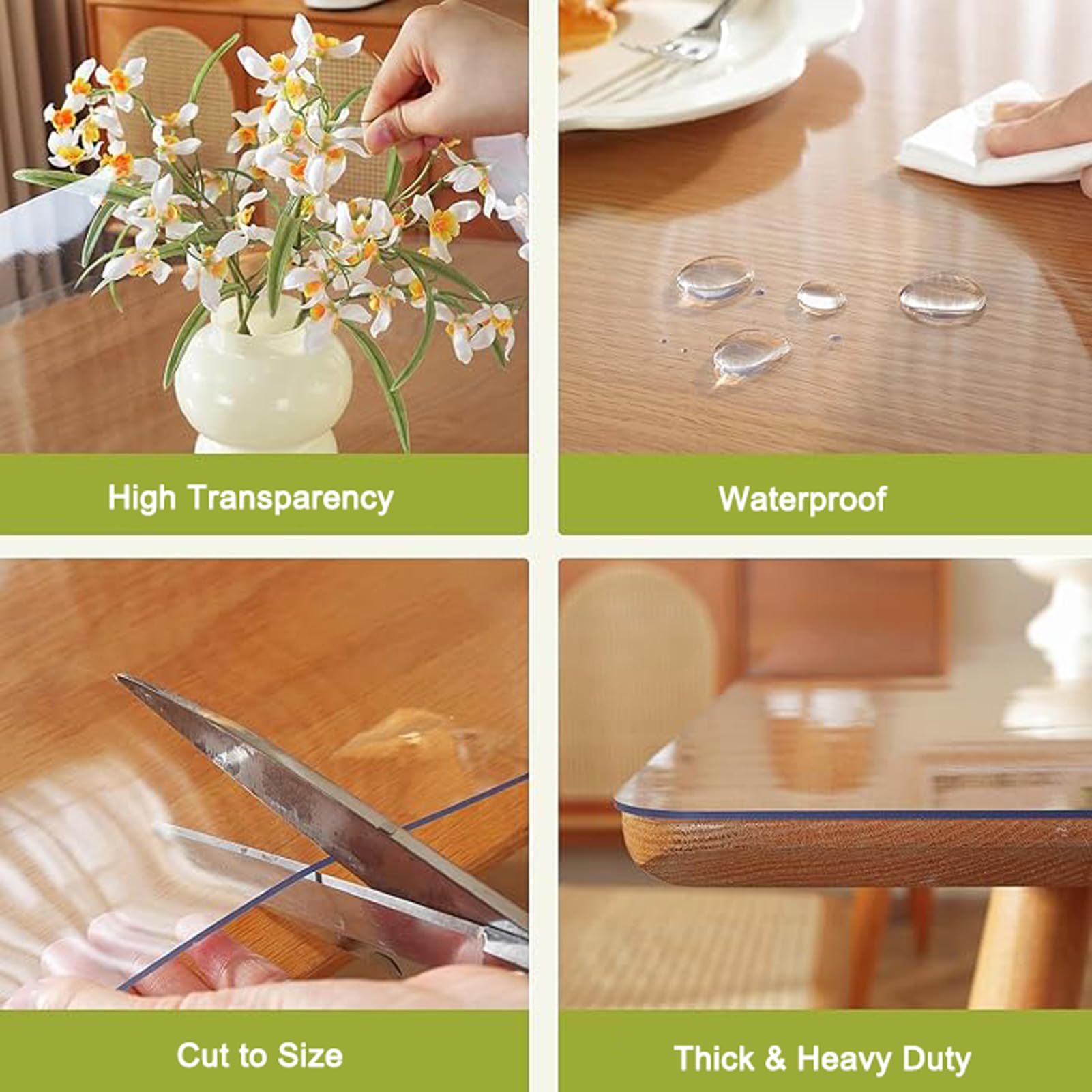 ZARBAILRE 39x63in Thick Clear PVC Table Protector - Durable Rectangular Plastic Tablecloth Desk Pad for Coffee, Dining, Office, End Tables - Ideal for Home, Office, and Event Use