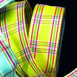 Vibrant Yellow & Pink Gatwick Summer Plaid Wired Craft Ribbon - 1.5 Inch x 27 Yards - Perfect for Gift Wrapping, Scrapbooking & DIY Decorations
