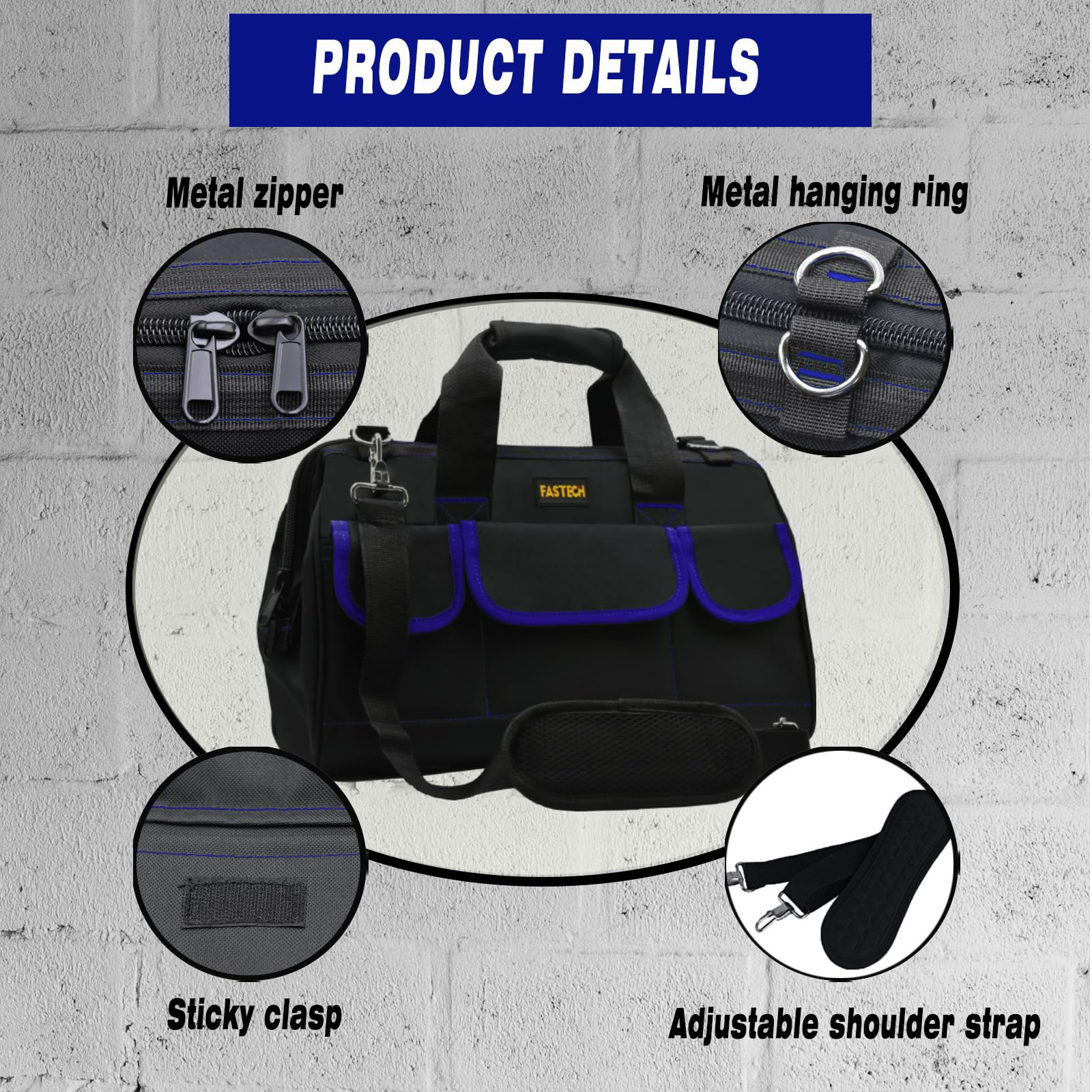 **22 Inch Heavy Duty Waterproof Tool Bag - Wide Mouth Tool Organizer for Men & Women - Durable Tool Storage Kit for Electricians, Plumbers & DIY Projects (22IN Blue)**