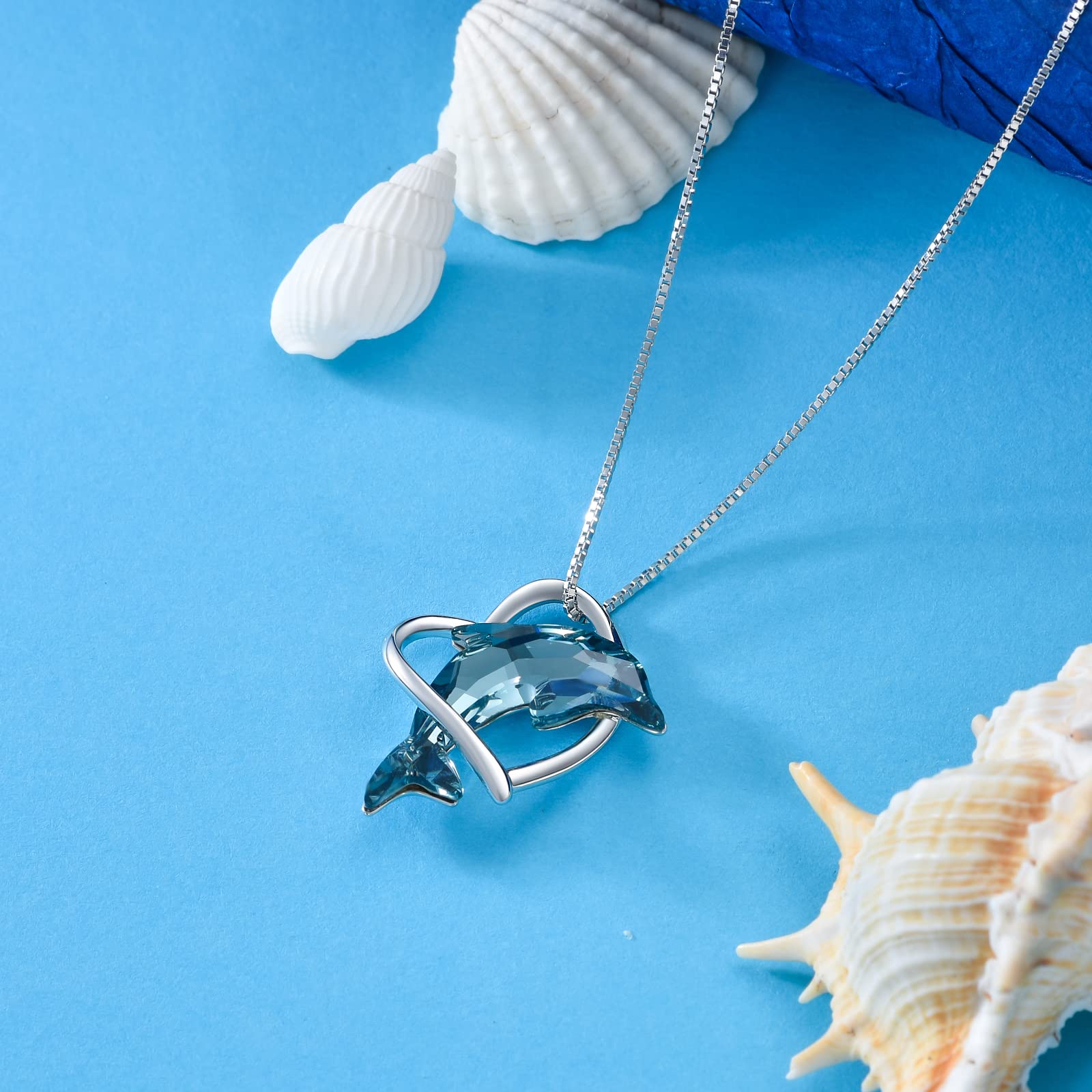 925 Sterling Silver Dolphin Necklace with Blue Crystal - Ocean Theme Jewelry Gift for Women, Girls, Mom & Girlfriend | Perfect for Beach Vacations, Birthday Presents & Anniversary Gifts