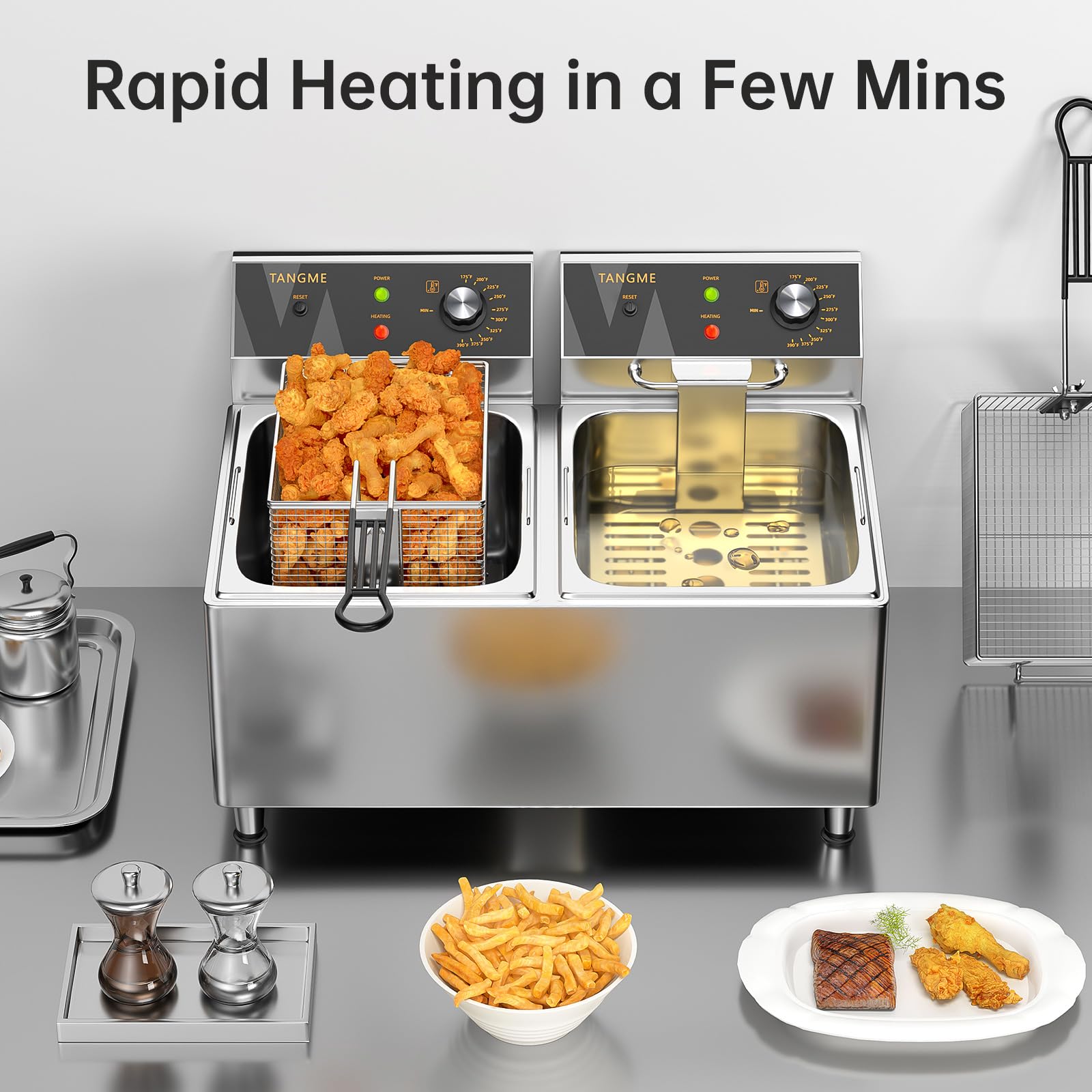 3500W Commercial Deep Fryer - 25.4Qt Electric Countertop Fryer with Double Baskets, Lid & High Legs | Heavy Duty Stainless Steel Restaurant Fryer | UL Certified | Perfect for Fast Food, Catering & Home Kitchen Use
