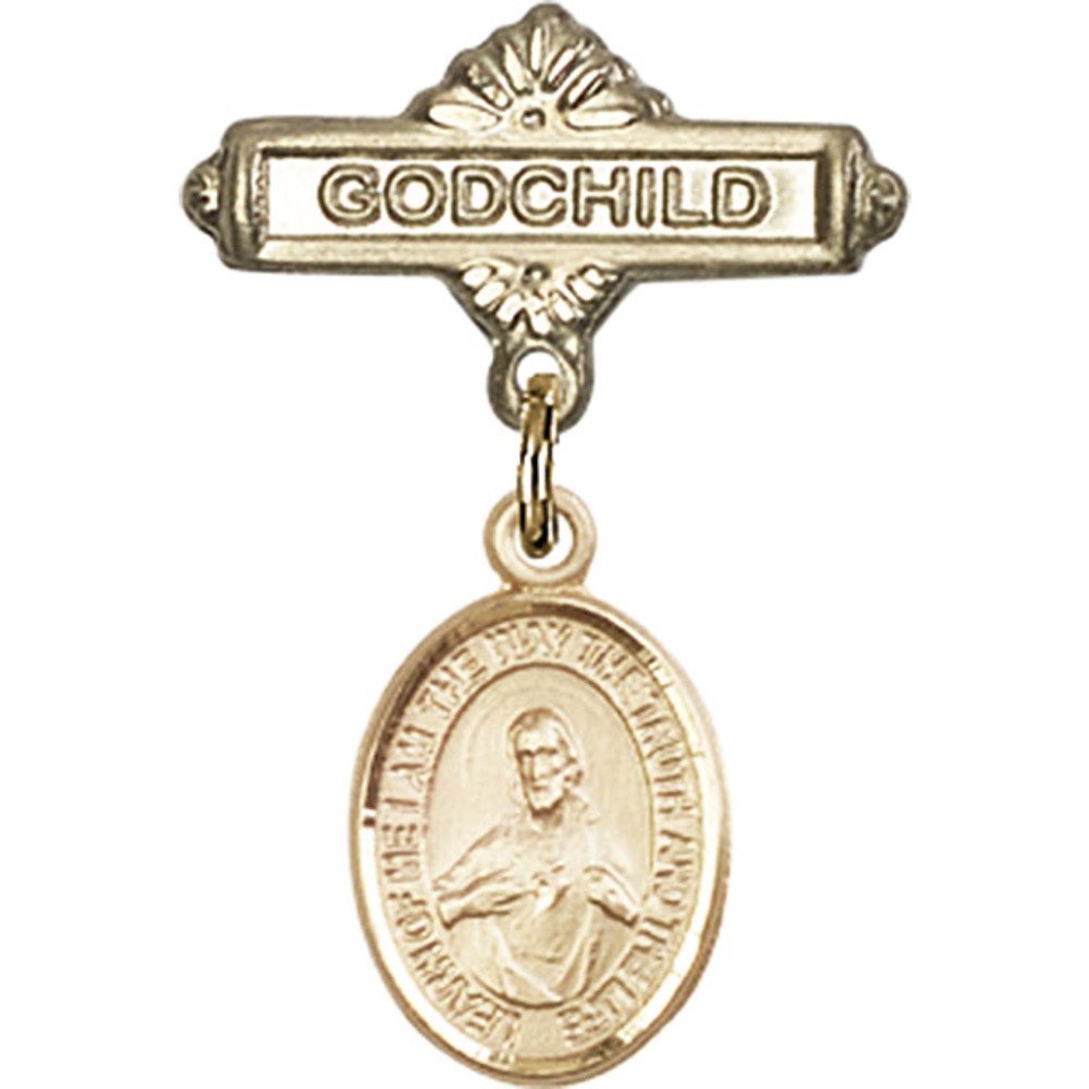 Bonyak Gold Filled Saint Medal Jewelry Set - Religious Baby Badge with Scapular Charm & Godchild Pin (1 x 5/8 Inch) - Perfect for Baptism Gifts, First Communion & Religious Occasions