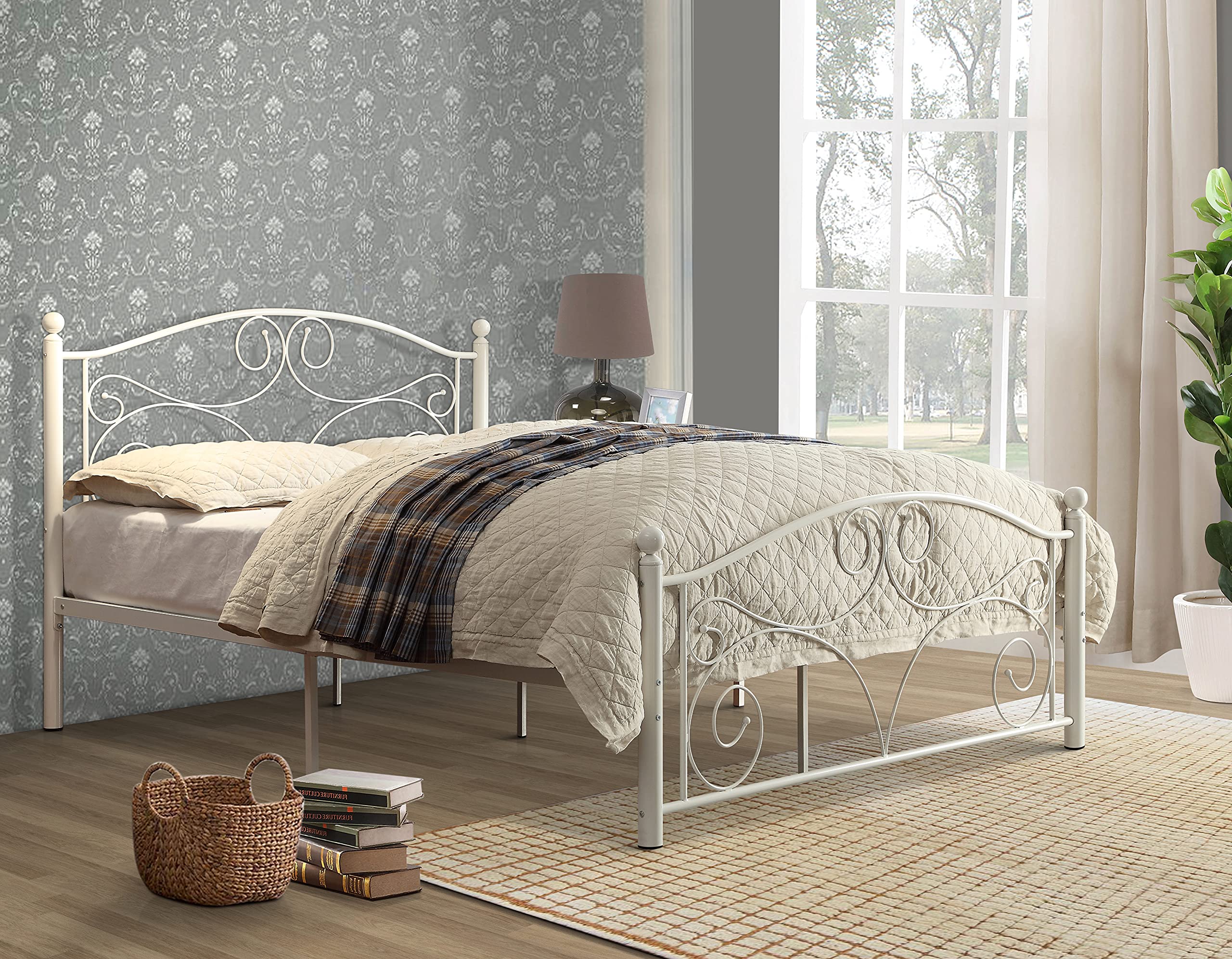 Homelegance Pallina Full Size Metal Platform Bed Frame - White | Modern Minimalist Design, Sturdy Steel Construction, No Box Spring Needed | Perfect for Small Bedrooms, Guest Rooms & Apartments