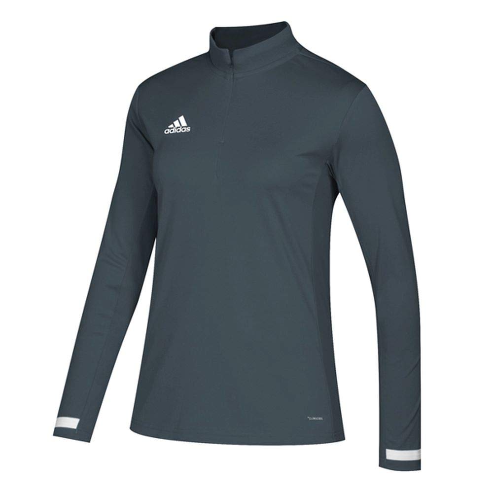 **adidas Team 19 Long Sleeve Quarter-Zip Top for Women - Light Grey/White - Multi-Sport Training & Running Shirt - Perfect for Gym, Yoga & Outdoor Activities**
