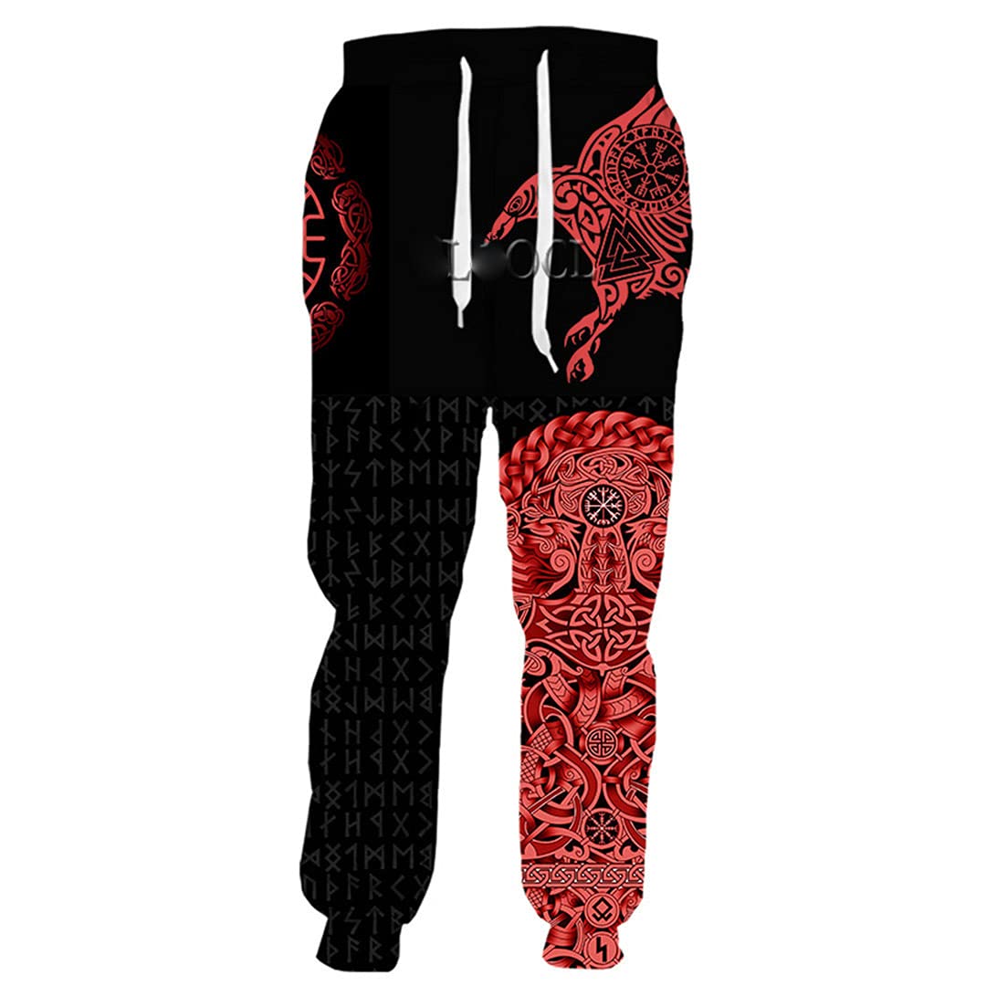 Viking The Raven of Odin 3D Print Tattoo Sweatpants for Men & Women | Harajuku Streetwear Jogger Pants | Perfect for Cosplay, Gym & Casual Wear
