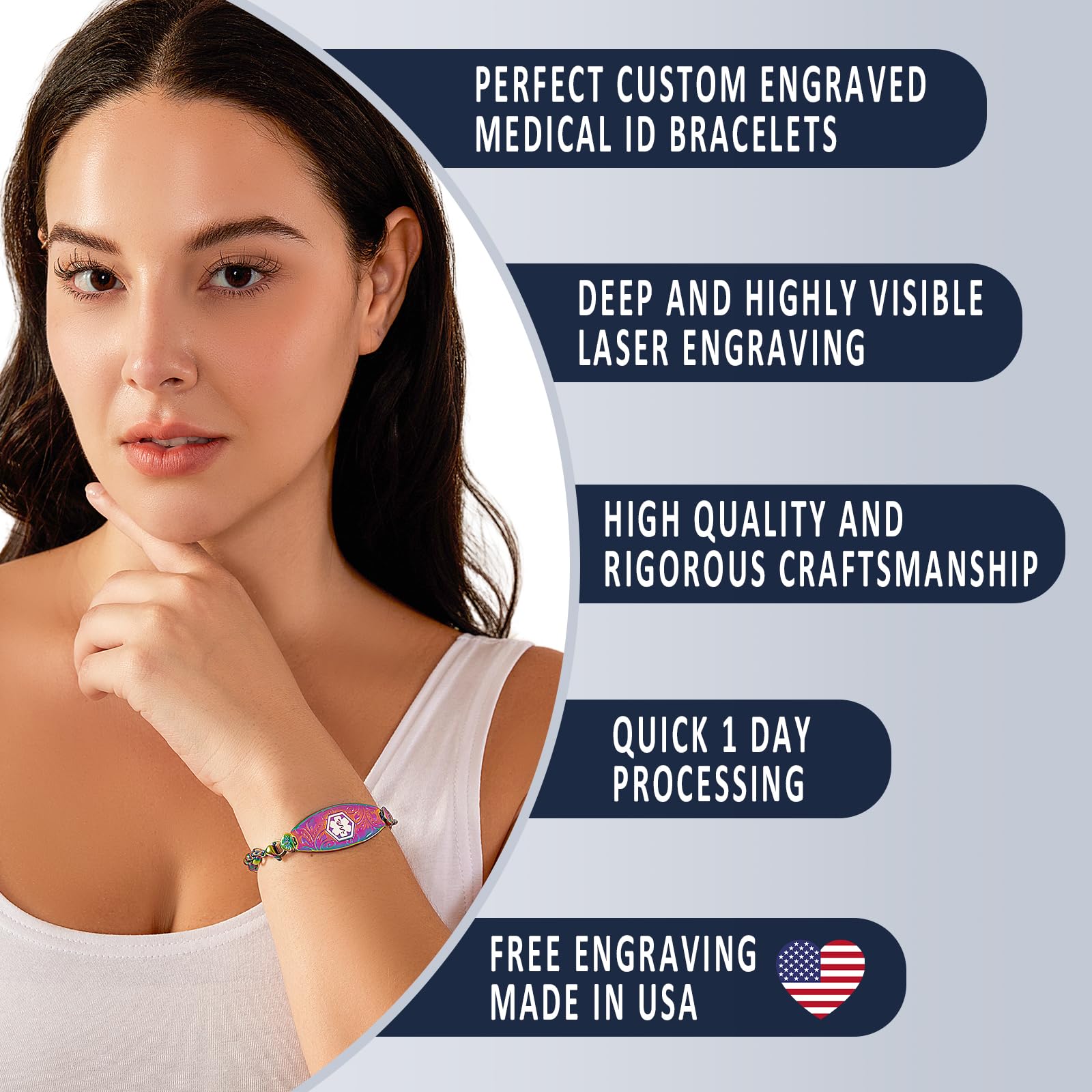 Divoti Custom Engraved Medical Alert Bracelet for Women - Elegant Filigree Design with Rolo Chain | Emergency Medical ID Jewelry for Daily Wear & Special Occasions