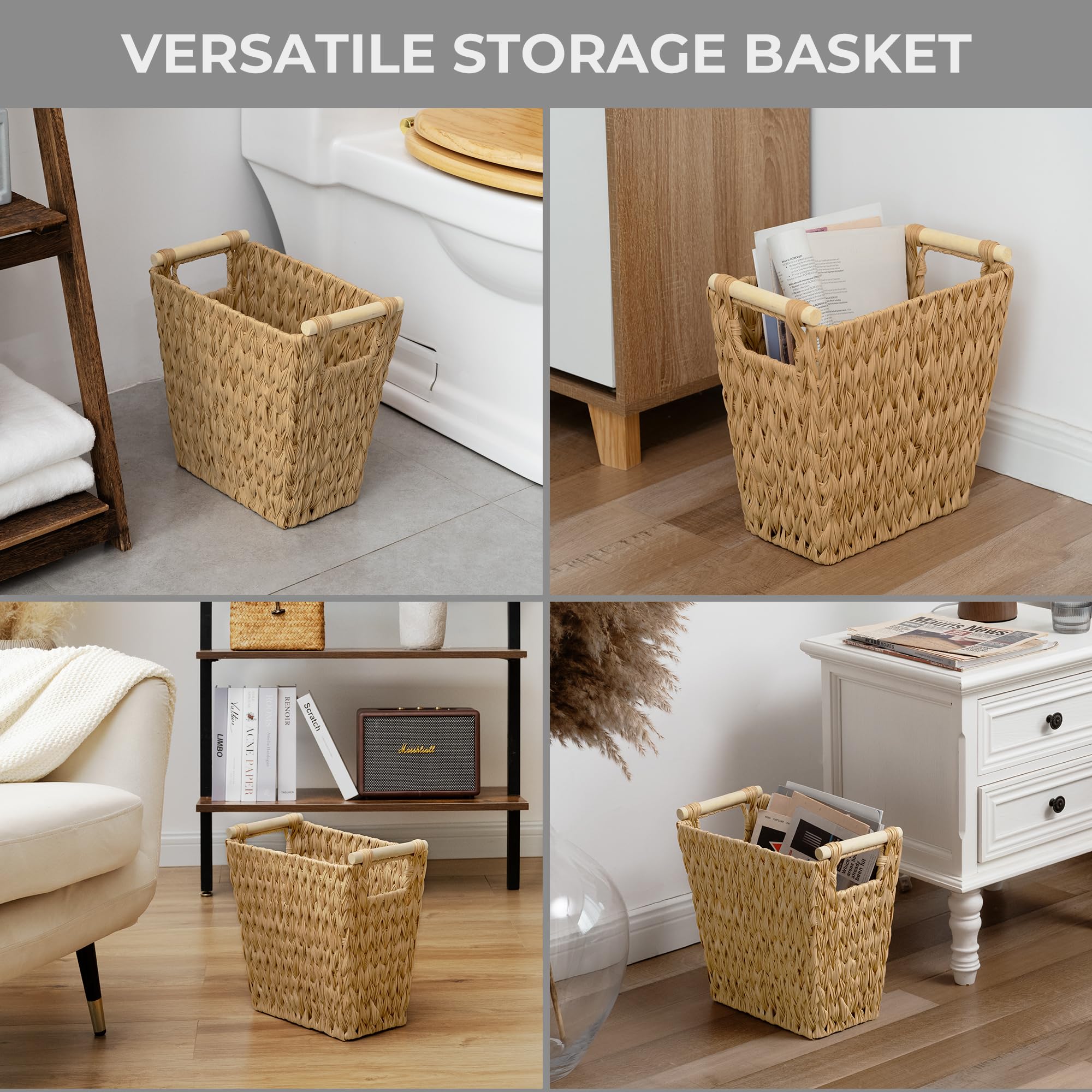 GRANNY SAYS Waterproof Wicker Trash Can with Handles - 2-Pack Decorative Wastebasket for Bathroom, Bedroom & Office | Ideal for Home, Dorm & Guest Room Organization