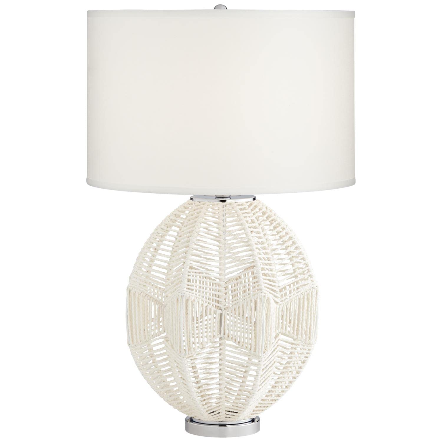 Kathy Ireland North Shore White String Basket Table Lamp - Stylish Woven Rattan Light for Living Room, Bedroom, or Office Decor