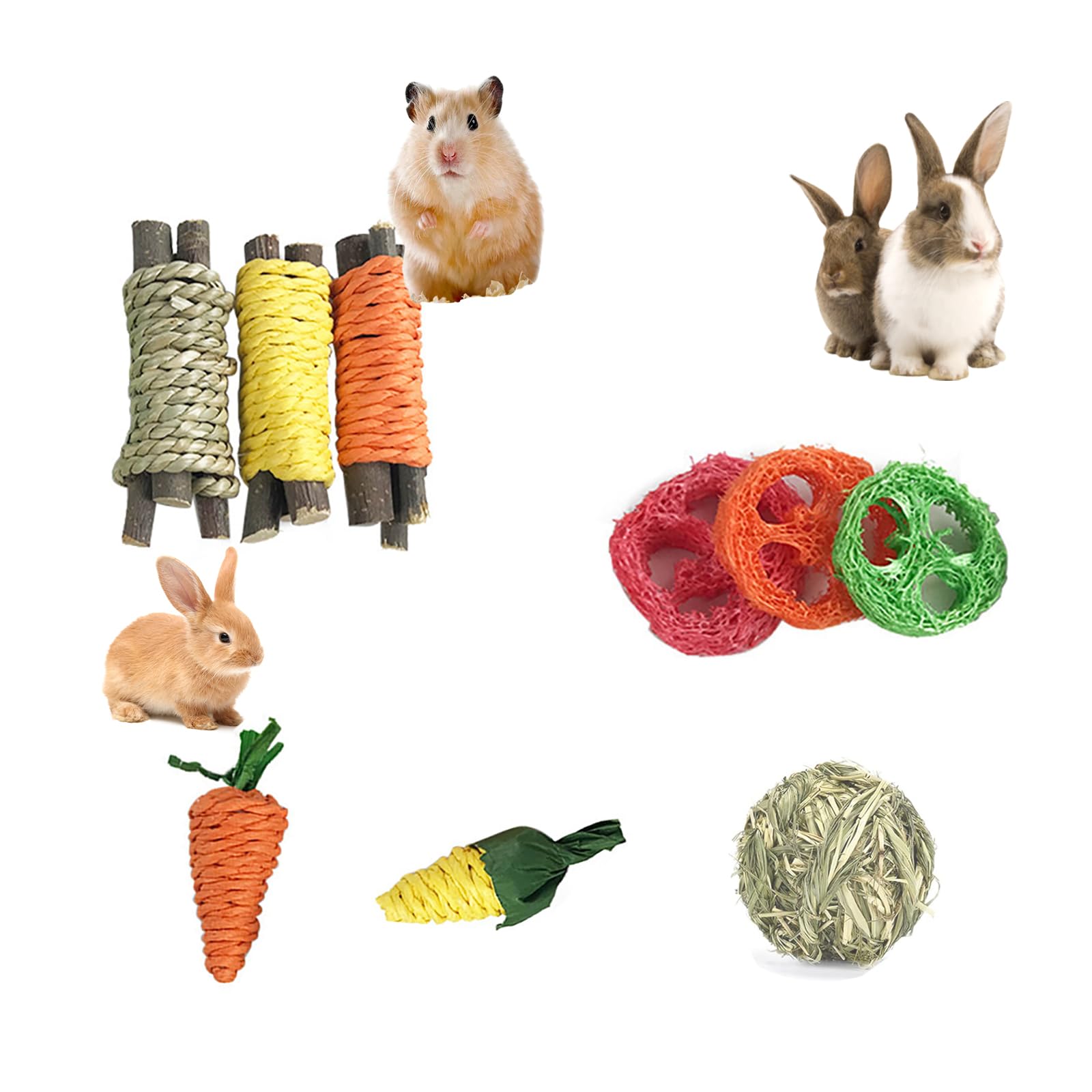 Natural Apple Wood Rabbit Chew Toys 9PCS - Teeth Care Bunny Toys for Guinea Pigs, Hamsters, Chinchillas & Hedgehogs | Small Animal Dental Health & Stress Relief | Perfect for Cage Enrichment & Playtime