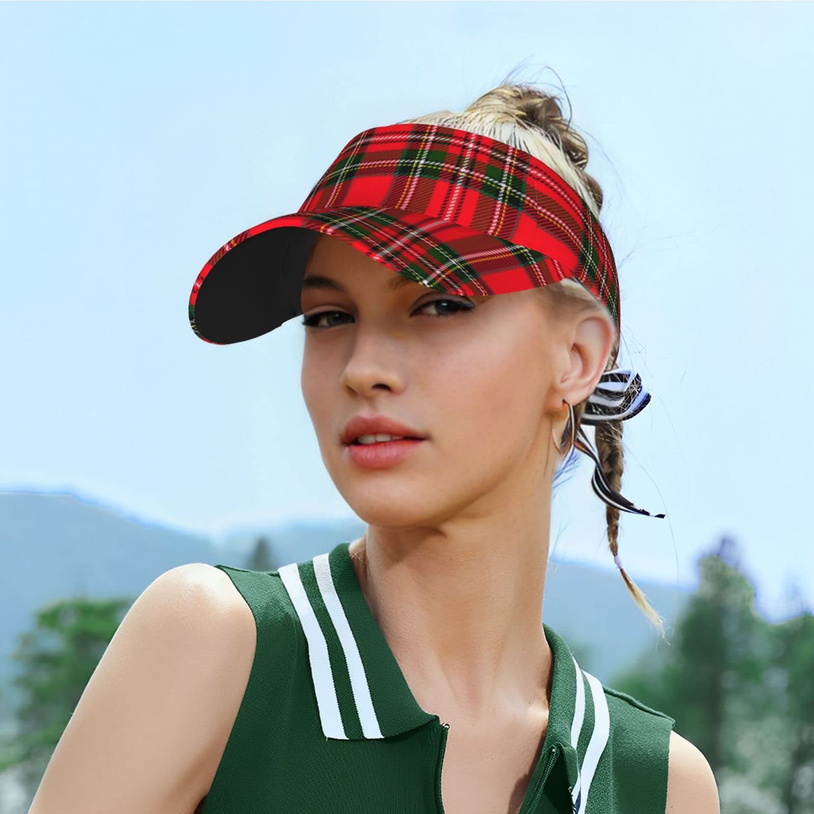 Unisex Plaid Sun Visor Hat - Wide Brim Sports Cap for Tennis, Golf & Outdoor Activities | Lightweight Summer Sun Protection | Perfect for Beach, Running, Hiking & Travel