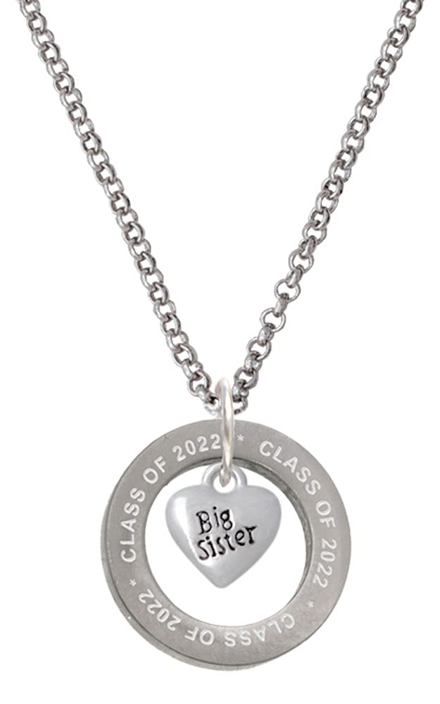 Delight Jewelry Silvertone Mini Big/Little Sister Heart Class of 2022 Affirmation Ring Necklace - 23.5 Inch Sister Gift for Graduation, Birthday, Friendship Day | Perfect for Gifting, Everyday Wear & Special Occasions