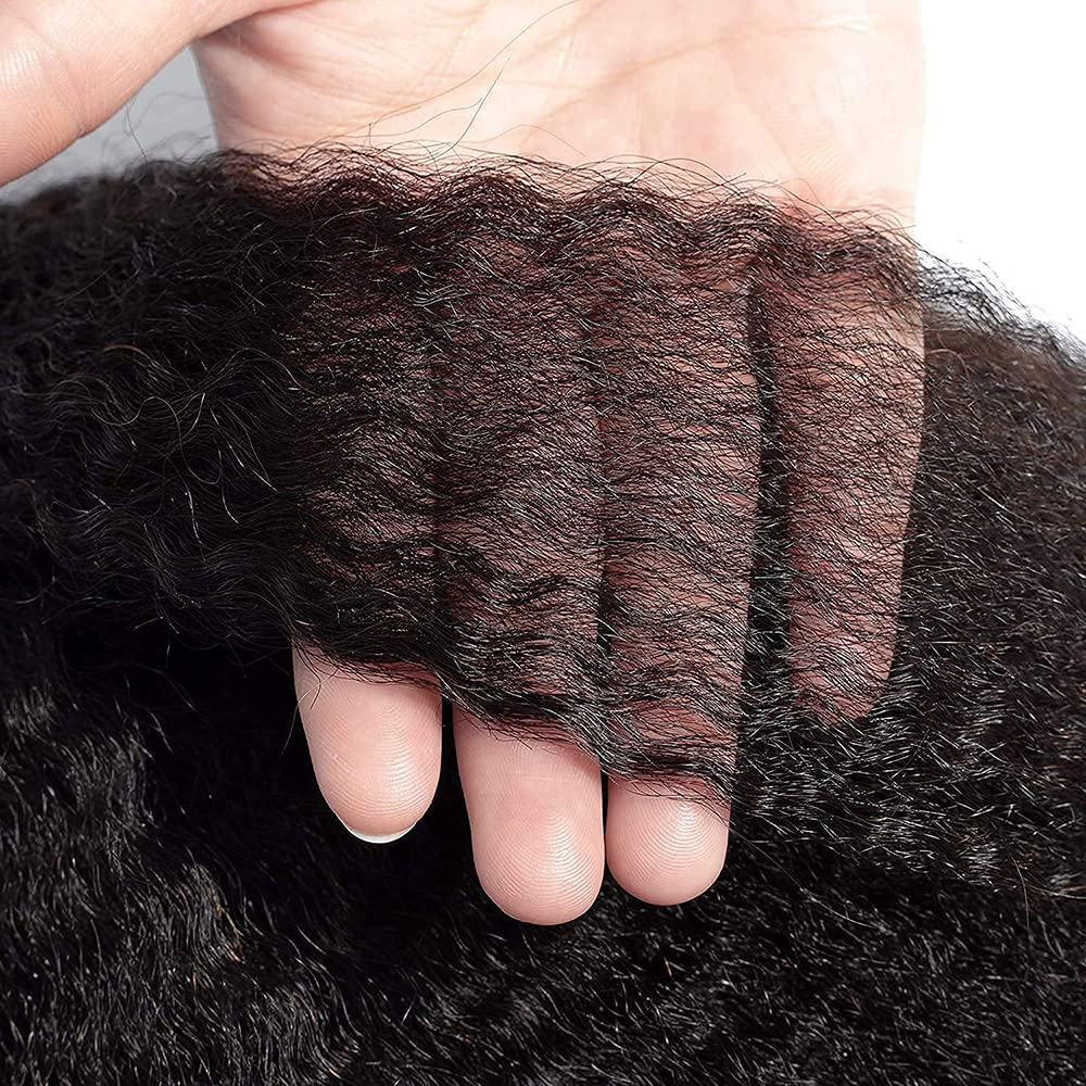 13X4 Kinky Straight Lace Front Wigs Human Hair for Women - 26 Inch Glueless Pre Plucked Hairline with Baby Hair - 180% Density Yaki Straight Lace Wigs Natural Black - Perfect for Daily Wear, Cosplay & Special Occasions
