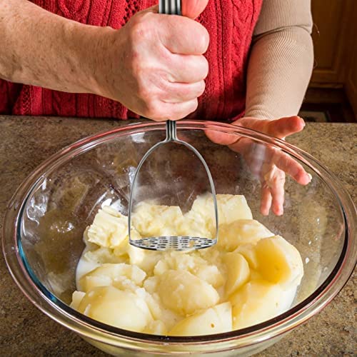YBM HOME Stainless Steel Potato Masher & Vegetable Presser - Heavy Duty Kitchen Tool for Smooth Mashed Potatoes, Baby Food & Cooking Prep - Silver 2411-8
