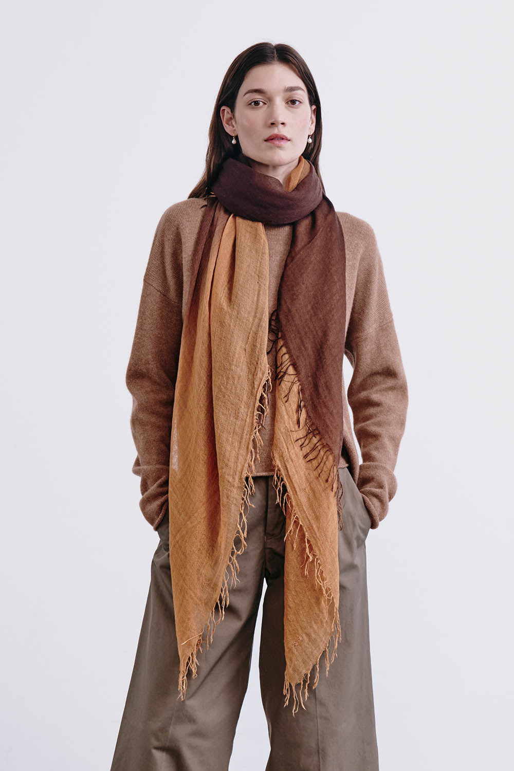 Luxury Cashmere Silk Scarf - Butterscotch Ombre Dip Dyed Shawl for Women, Soft Winter Wrap, Elegant Fashion Accessory for Office, Travel & Special Occasions