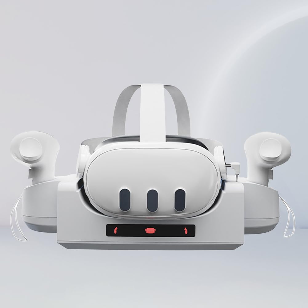 LYEAA VR Headset Charging Dock Station with Controller & Headset Stand, LED Light for Quest 3 - Perfect for Gaming & Virtual Reality Accessories Organization