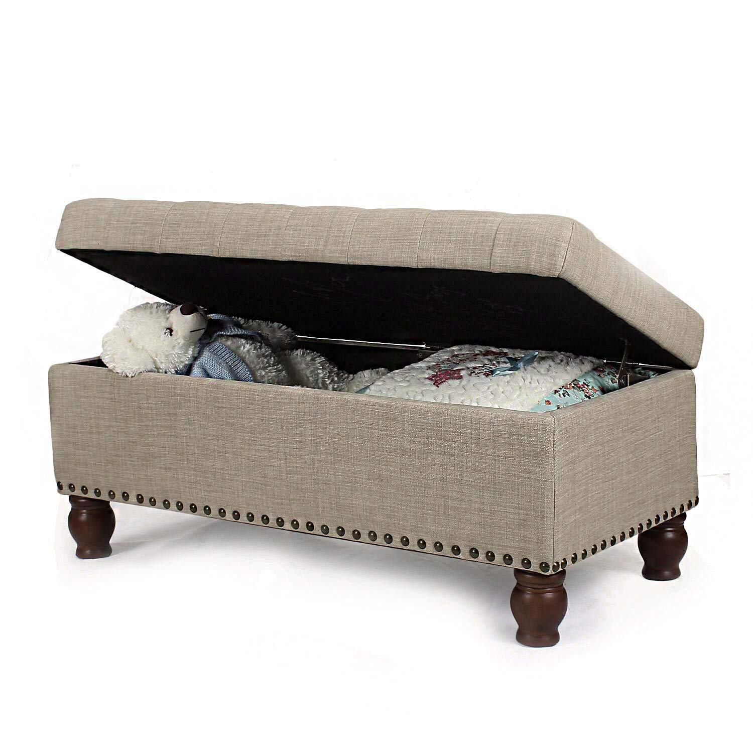 Storage Ottoman Bench with Wooden Legs - Upholstered Rectangle Storage Bench for Bedroom & Living Room - Multi-Functional End of Bed Bench with Hidden Storage | Perfect for Extra Seating, Blanket Storage & Home Organization