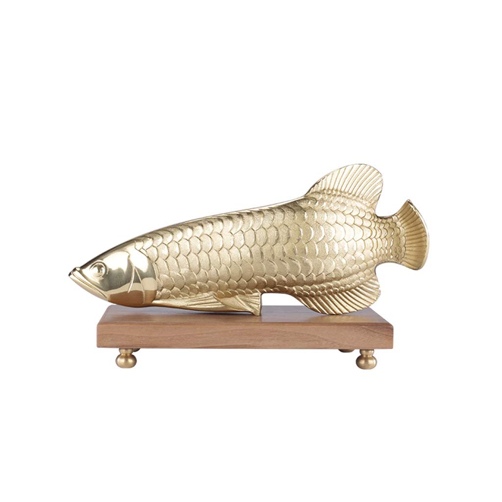 Feng Shui Brass Money Fish Statue - Wealth Arowana Figurine for Home Decor & Collectible | Fengshui Gold Wealth CAI Shen Ornament for Prosperity & Good Luck | Perfect for Living Room, Office & Gift Giving