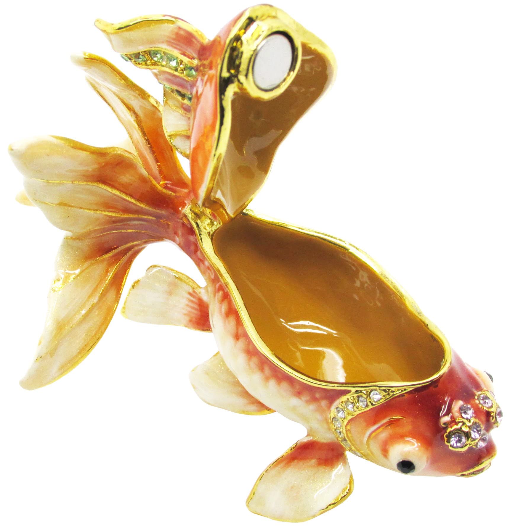 Exquisite Goldfish Jeweled Trinket Box with Genuine Austrian Crystals - Perfect for Jewelry Storage, Gift Giving & Home Decor