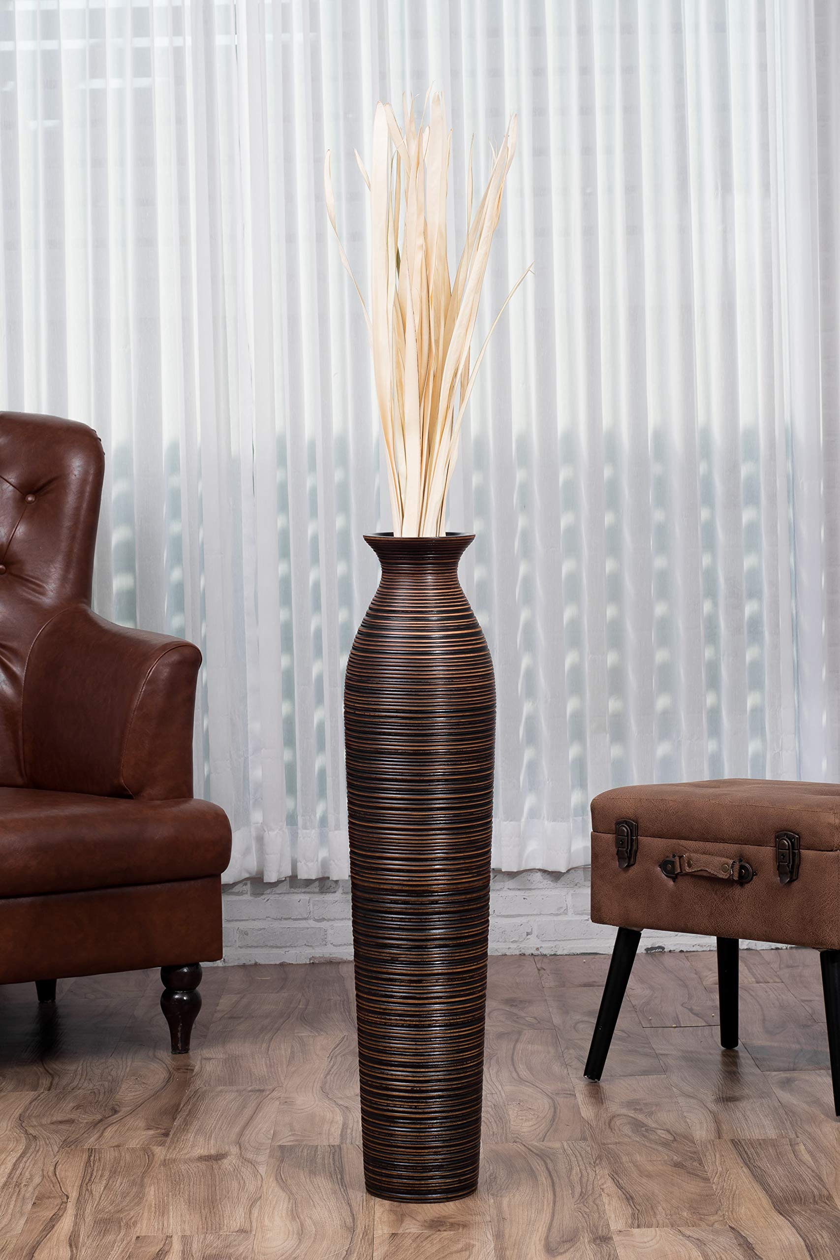 LEEWADEE 36 Inch Large Wooden Floor Vase - Handcrafted Brown Flower Holder for Decorative Branches, Dried Flowers & Home Decor - Perfect for Living Room, Entryway & Wedding Centerpiece Decorations