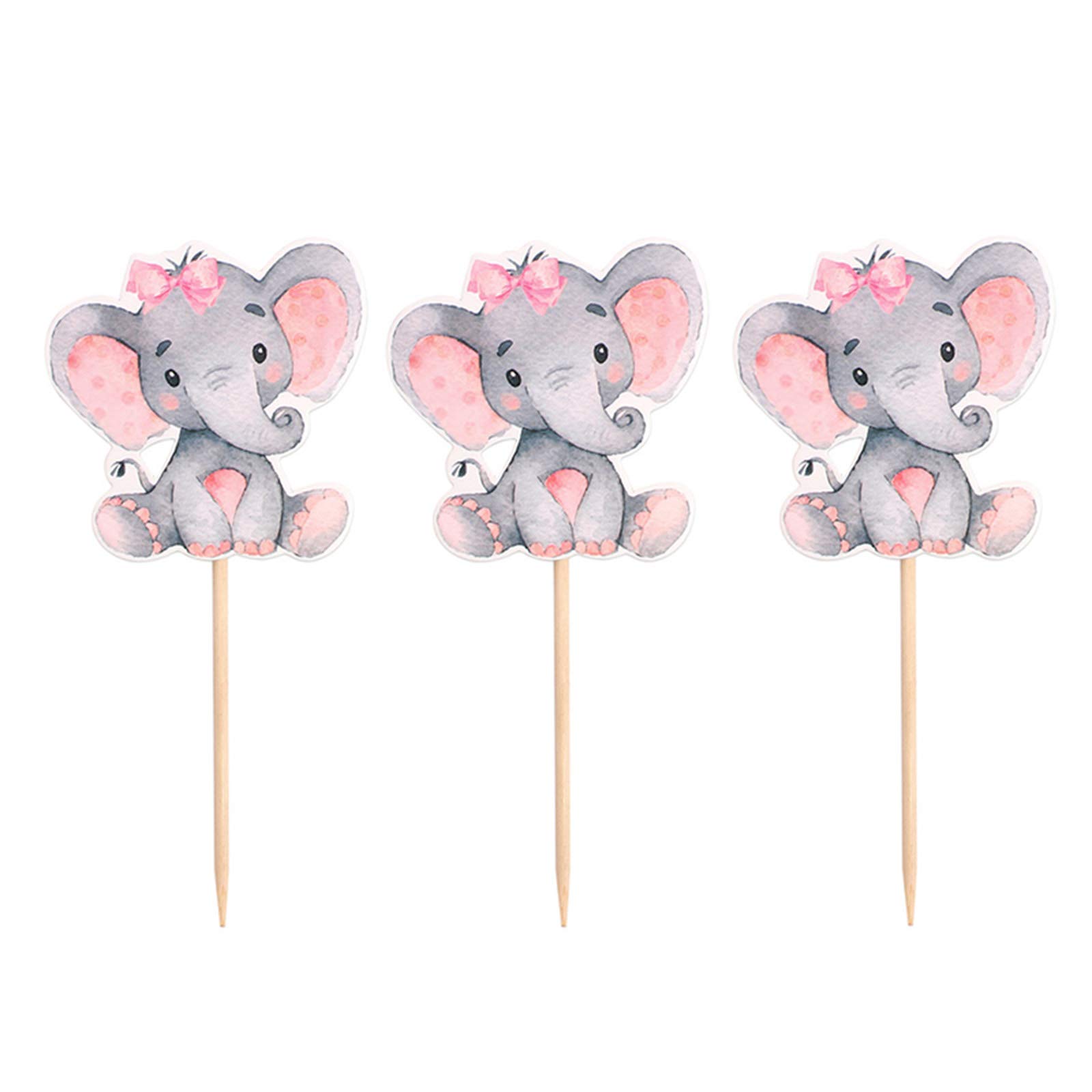 25Pcs Pink Elephant Cupcake Toppers - Adorable Baby Shower Decorations for Girl, Perfect for Birthday Party Supplies & Gender Reveal Celebrations - Ideal for Baby Shower, 1st Birthday, and Nursery Themed Parties