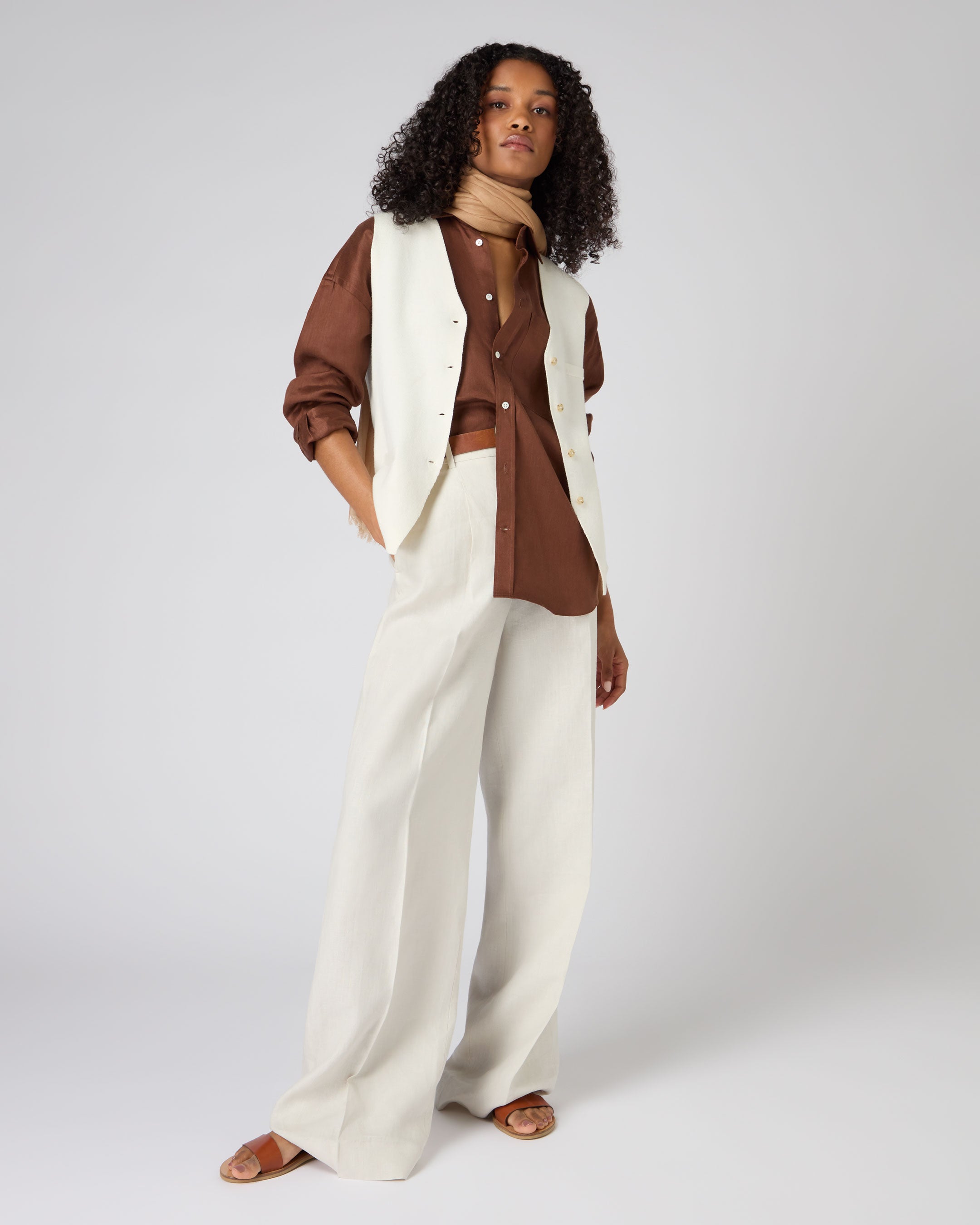 Women's Mila Cotton Cashmere Silk Blend Waistcoat Vest - Ivory White | Elegant Layering Piece for Office Wear & Casual Outfits