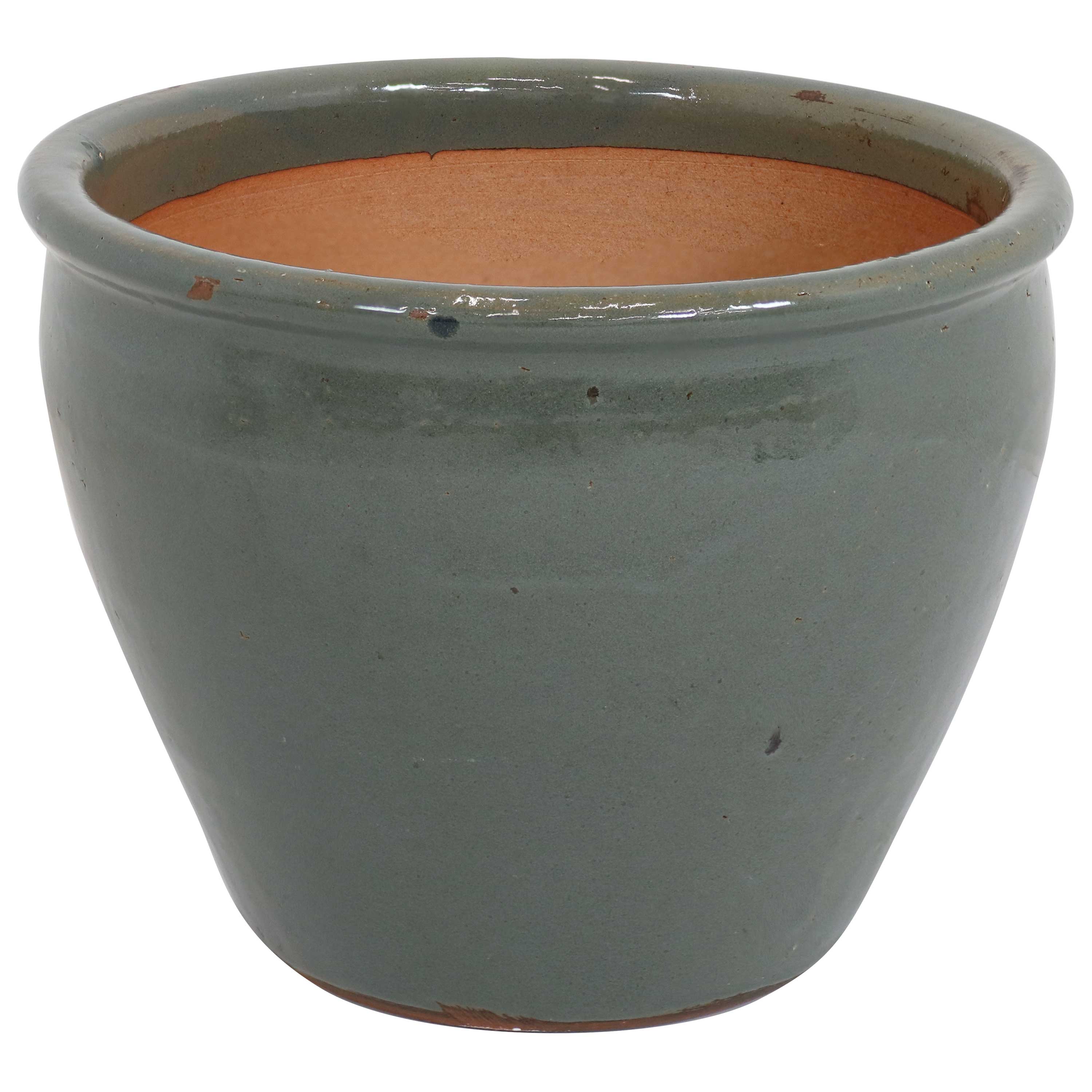 Sunnydaze Chalet Round Glazed Ceramic Planter with Drainage Hole - Outdoor Garden Flower Pot for Patio, Balcony & Home Decor