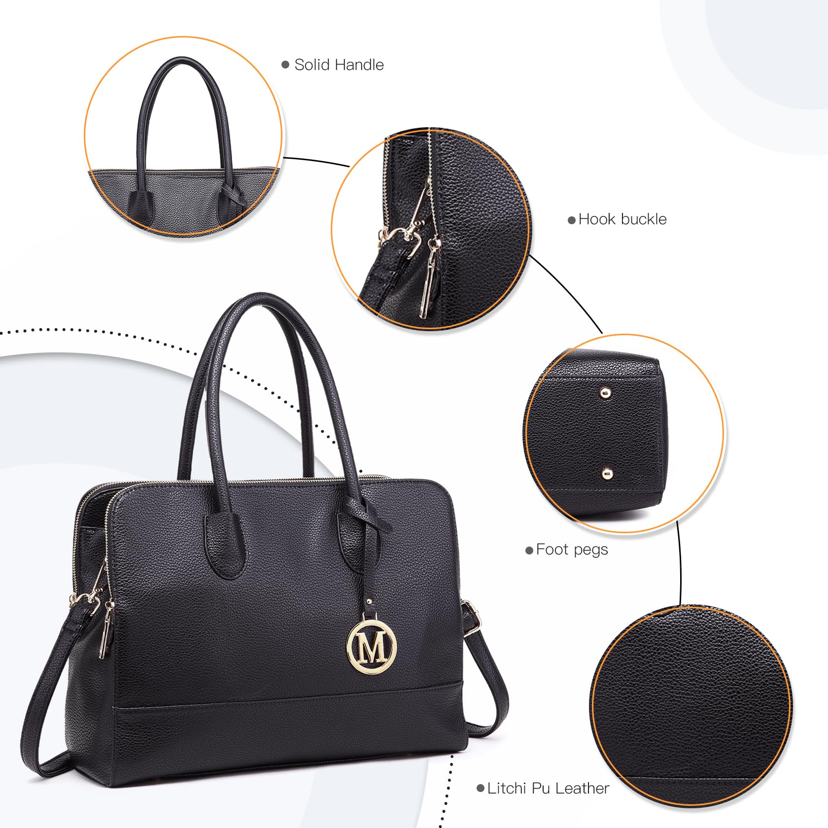 Miss Lulu Large Waterproof PU Leather Tote Bag for Women - 14 Inch Laptop Work Bag with Multiple Compartments - Perfect for Office, School & Travel Accessories