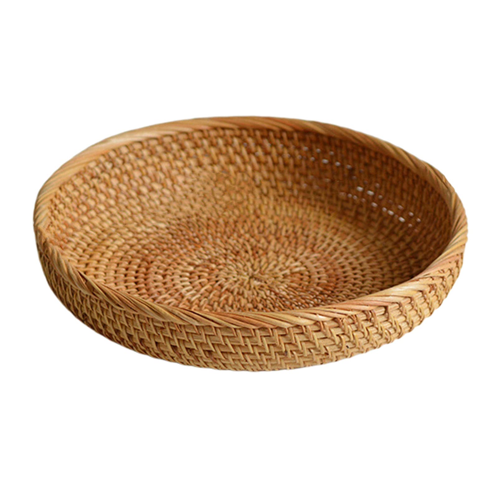 Baoblaze Hand-Woven Rattan Round Serving Tray - Natural Wicker Circular Tray for Tabletop Decor, Bread, Fruit & Vegetable Storage - Perfect for Breakfast, Snacks & Home Decor (Large Size)