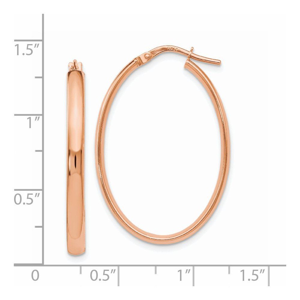 10K Rose Gold Polished Oval Hoop Earrings for Women - Elegant Everyday Jewelry for Work, Date Night & Special Occasions