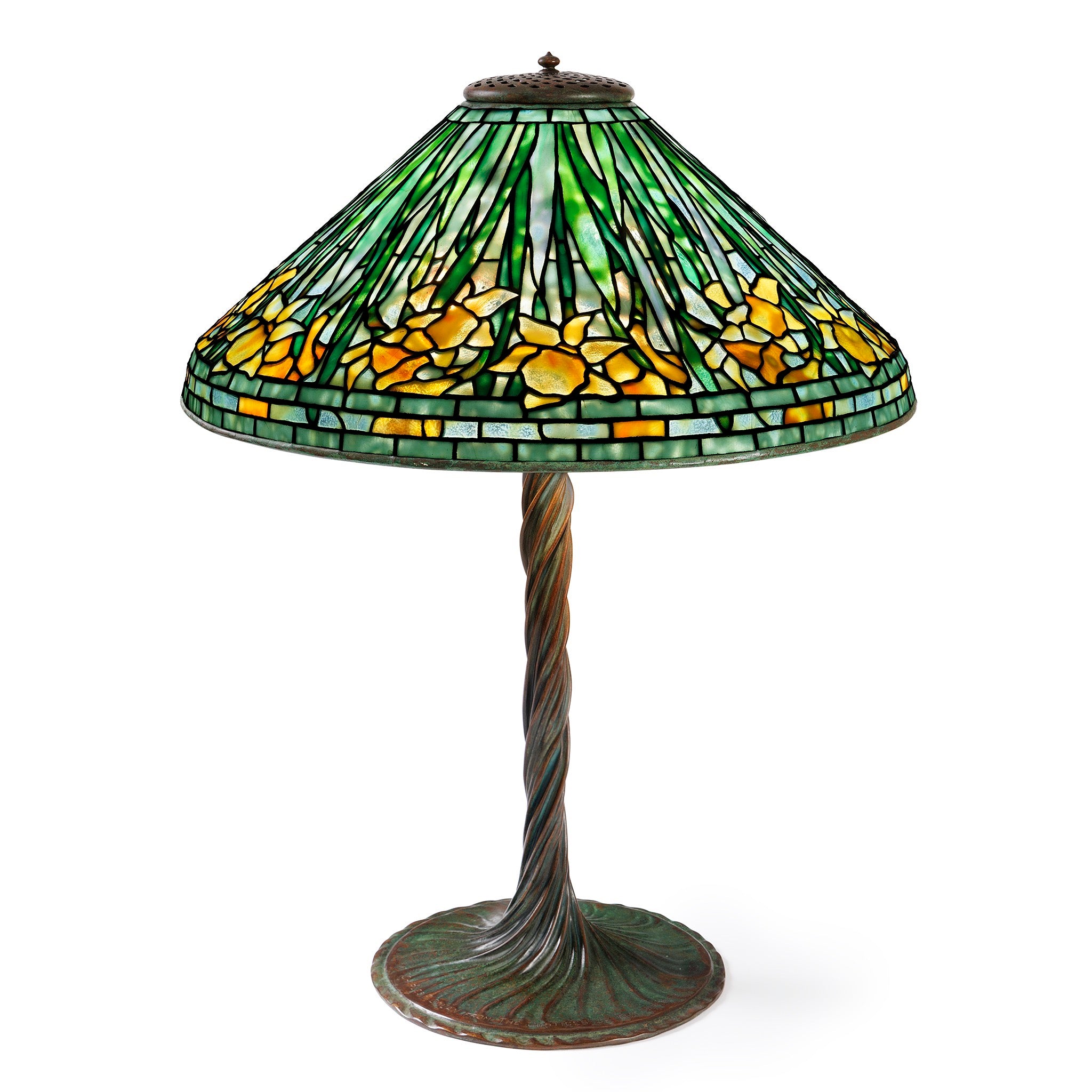 Tiffany Studios New York Daffodil Table Lamp - Handcrafted Stained Glass Art Deco Lighting for Living Room, Bedroom & Office Decor
