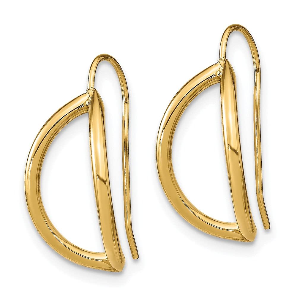 14K Yellow Gold Half Circle French Wire Earrings - 0.67 Inch Length, 0.36 Inch Width - Elegant Dainty Hoop Earrings for Women - Perfect for Everyday Wear, Office & Special Occasions