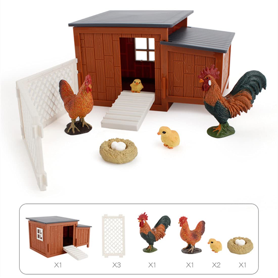 REALYUCAN 8-Piece Farm Animal Toy Set - Mini Chicken Nest Suit, Animal Action Figures for Kids Ages 3-8 - Perfect for Farm-Themed Parties, Educational Play & Toddler Learning Activities